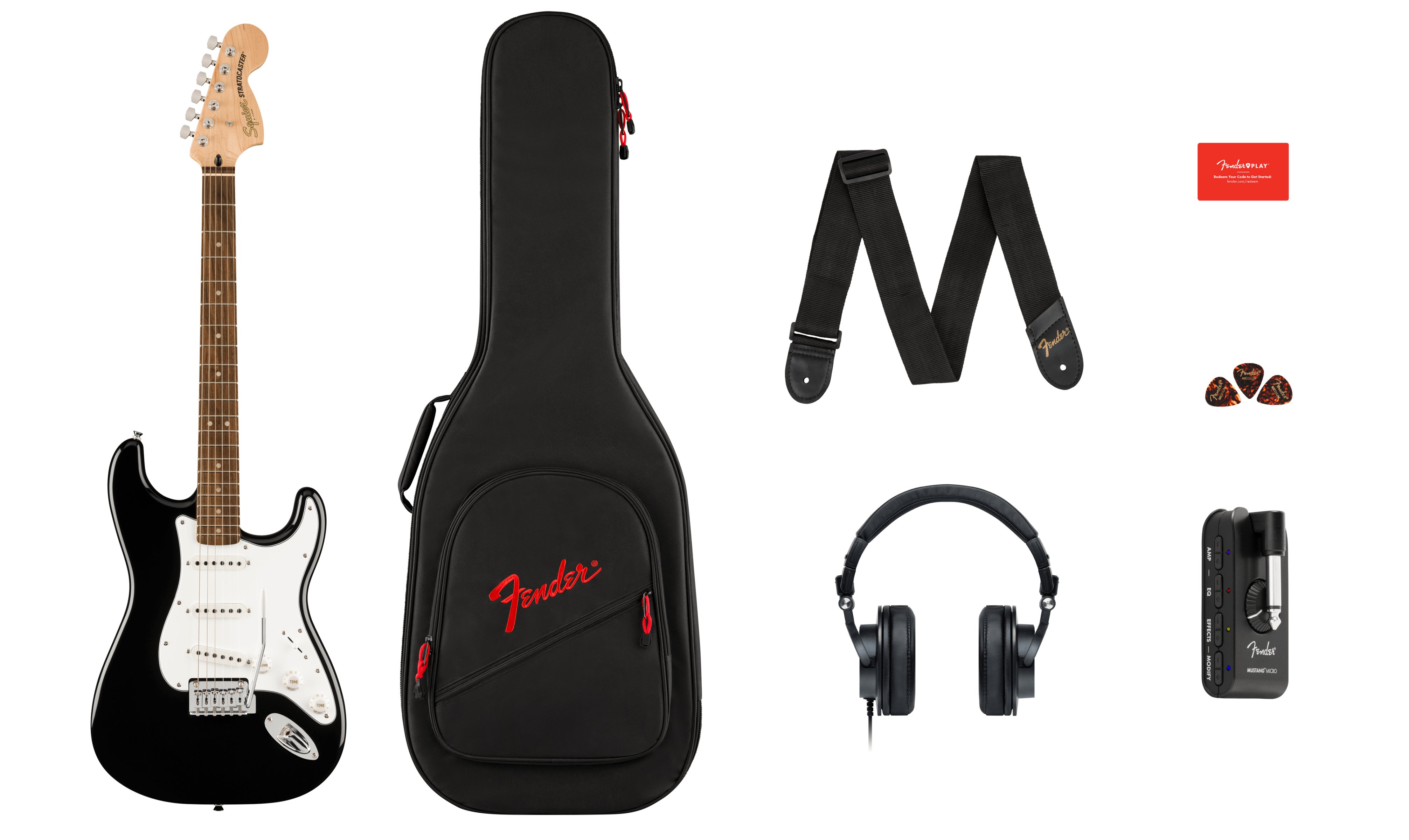 Squier Affinity Series Stratocaster Mustang Micro Pack in Black - 0372873106_sqr_ins_pck_1_nr.jpg
