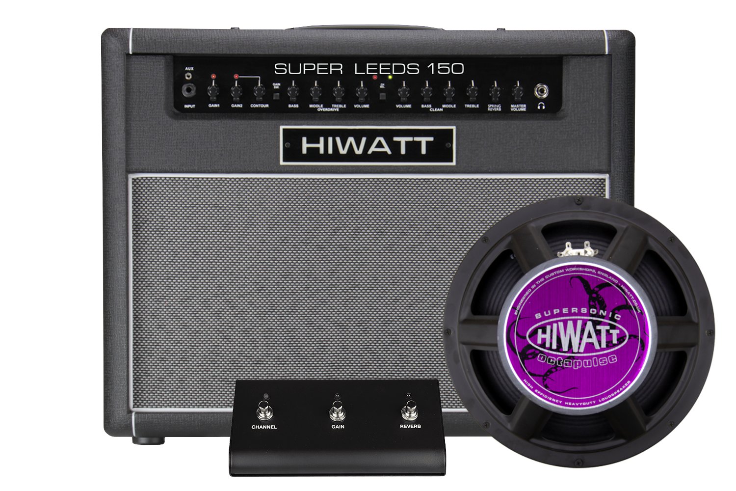 Hiwatt SUPER LEEDS 150 1x12 150w Amplifier Combo in Black with Spring Reverb - HW-SUPER-LEEDS-150R-1X12C-OCT100-12-BLACK-FRONT-EXTRAS.jpg