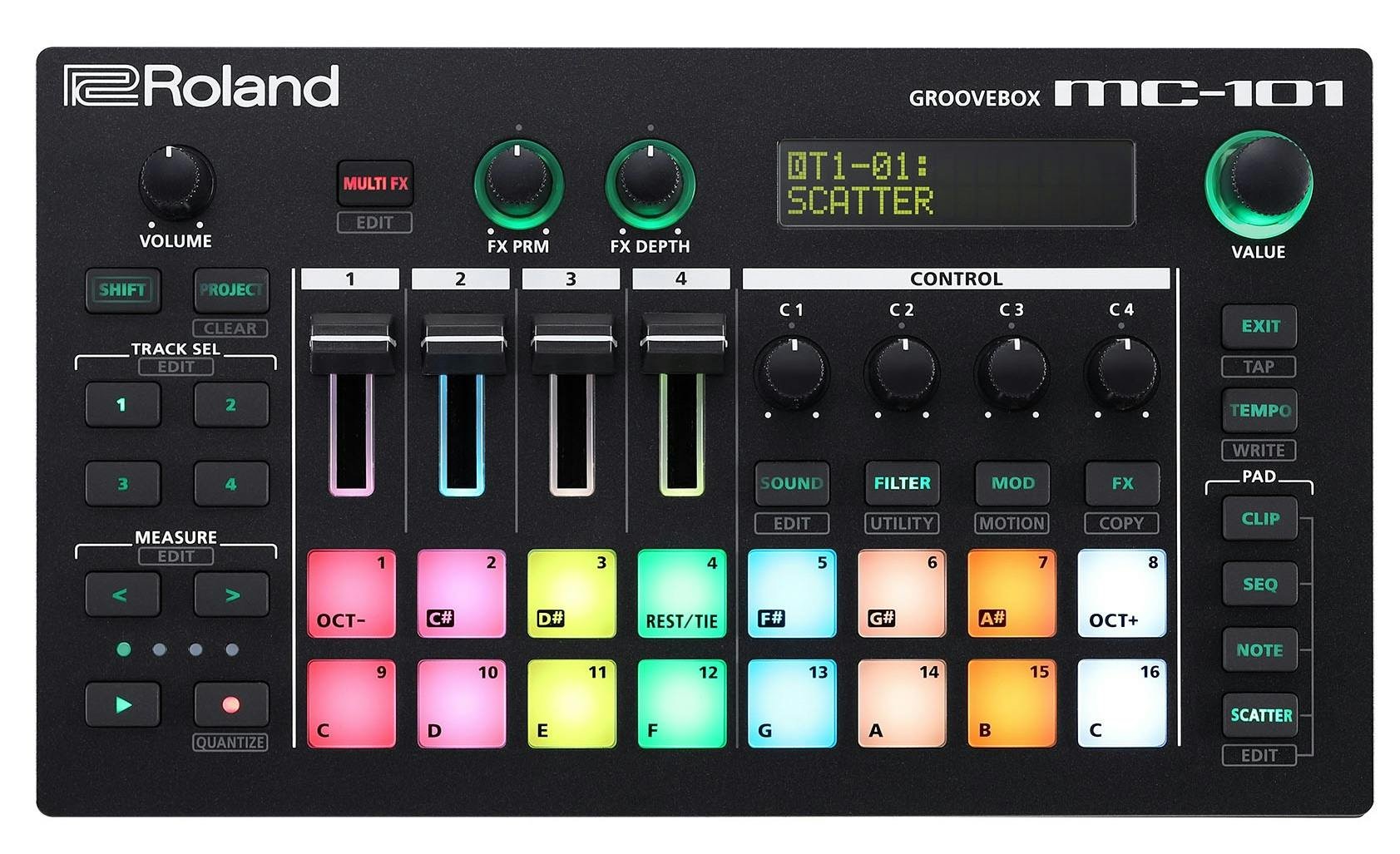 Roland MC-101 Groovebox Drum Machine, Sampler and Sequencer - 352161-MC-101 Top.jpg