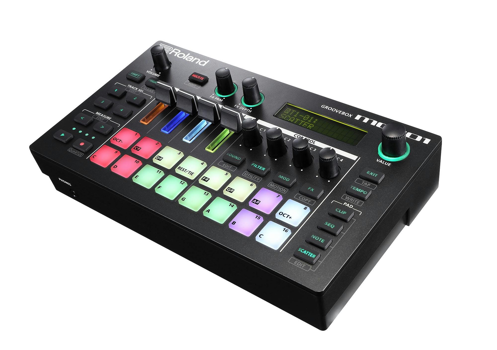 Roland MC-101 Groovebox Drum Machine, Sampler and Sequencer - 352164-MC-101 Angled.jpg