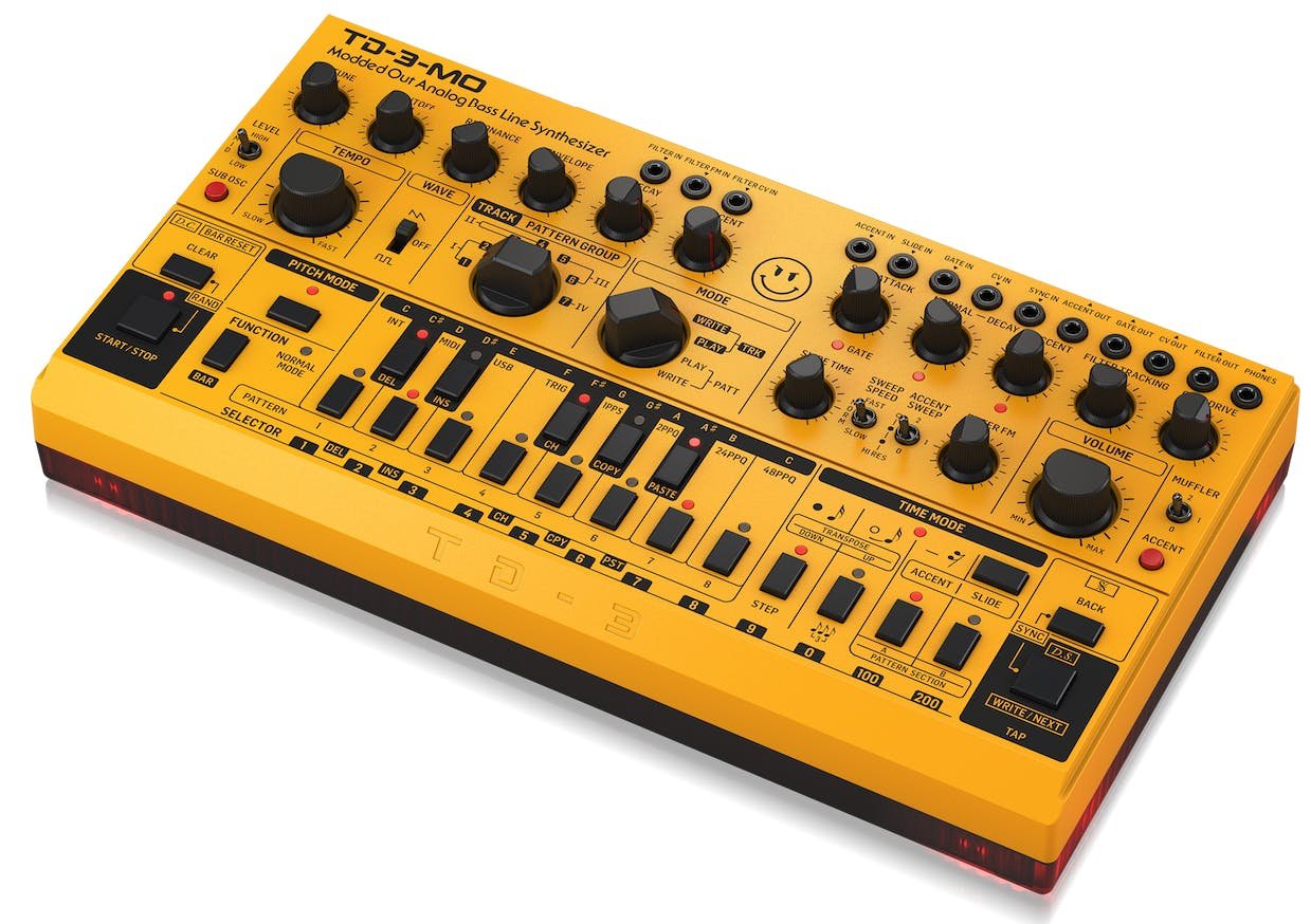 Behringer TD-3-MO-AM “Modded Out” Analog Bass Line Synthesizer in Yellow - 440856-Front 3 Yellow.jpg