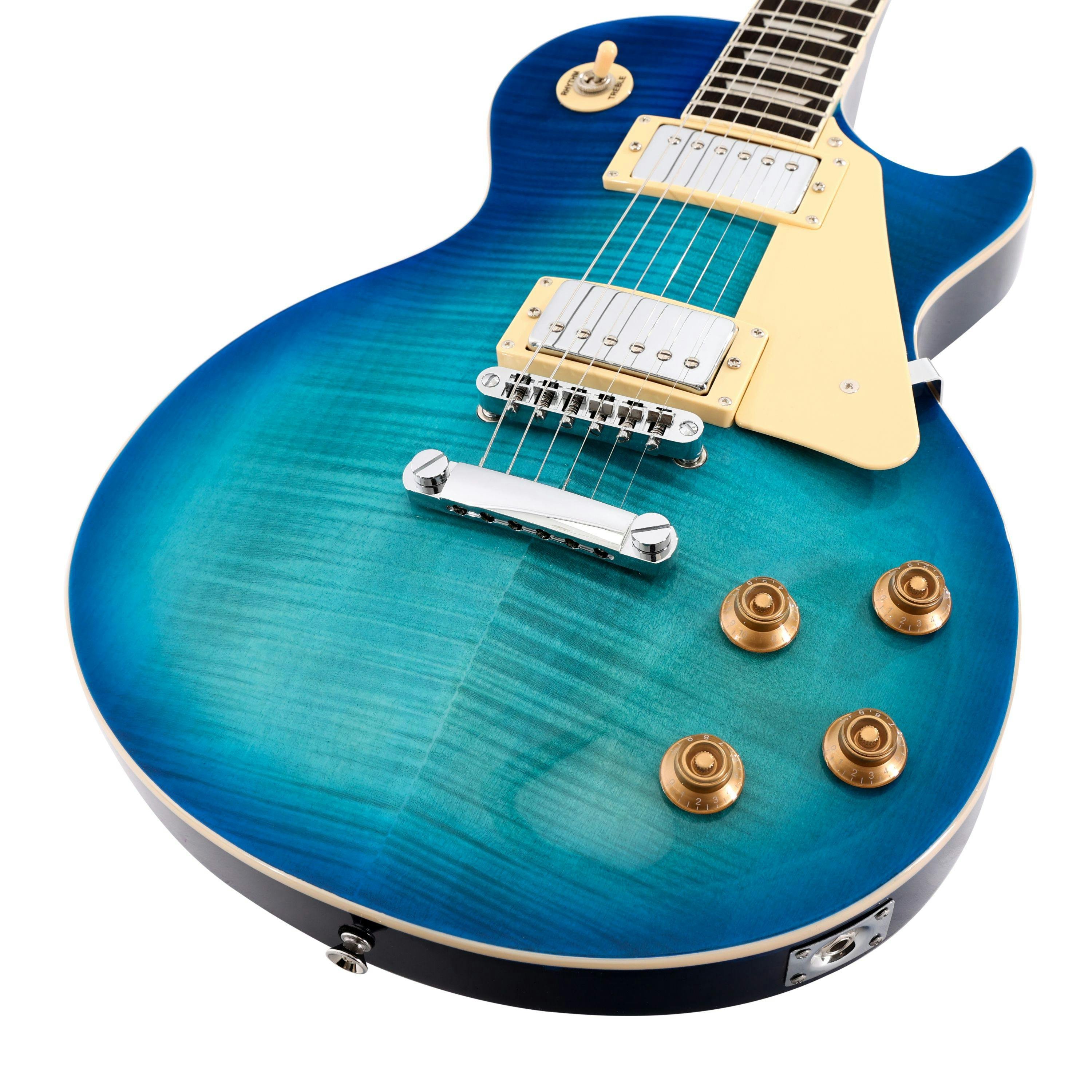 EastCoast L1 Electric Guitar Starter Pack in Blue Burst with 15W Amp & Accessories - 477674-Eastcoast-L1-Electric-Guitar-Blue-Burst-Angle.jpg