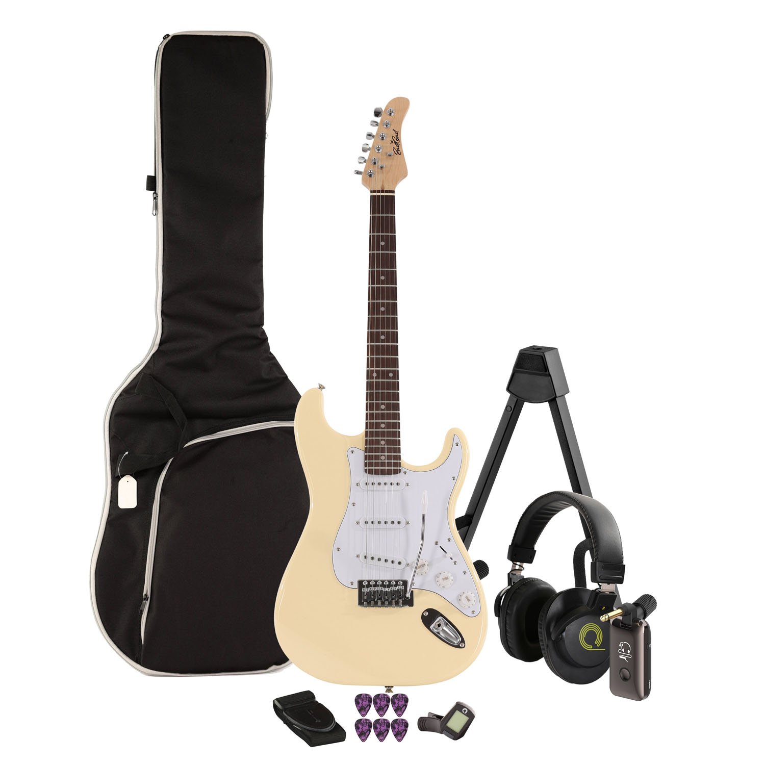 EastCoast ST1 Electric Guitar Starter Pack in Vintage White with Headphones and Headphone Amp - BUN-EC-ST1-AWT-SILEN.jpg