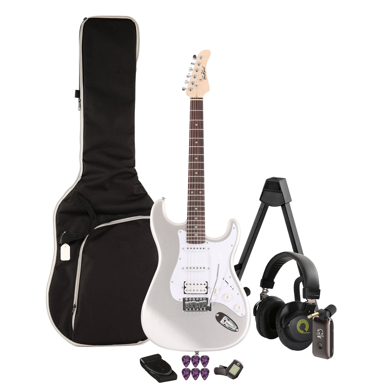 EastCoast ST2 Electric Guitar Starter Pack in Slick Silver with Headphones and Headphone Amp - BUN-EC-ST2-SLS-SILEN.jpg