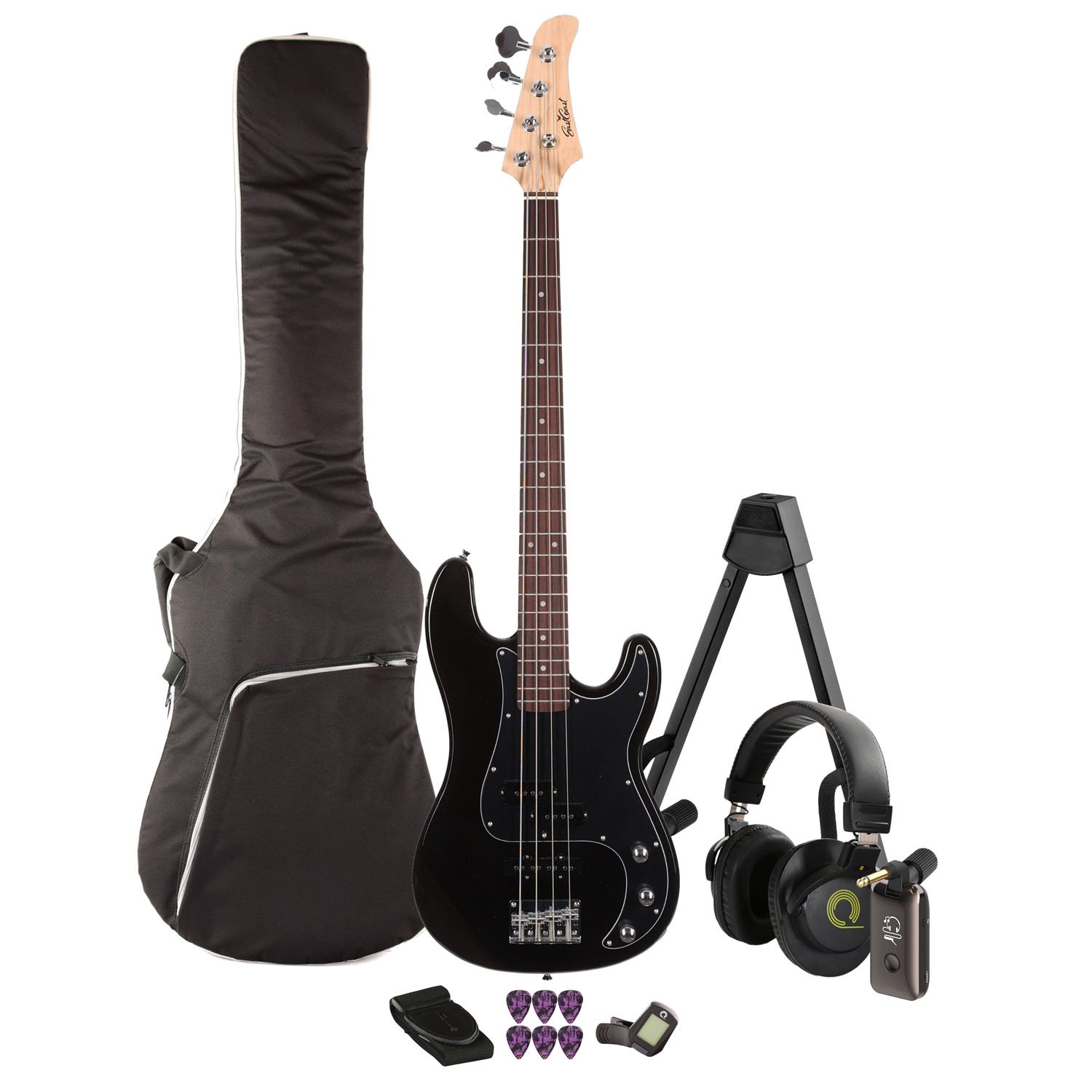 EastCoast PJ4 Bass in Black Bundle with Headphones and Headphone Amp - BUN-EC-GP200-BLK-SIL.jpg