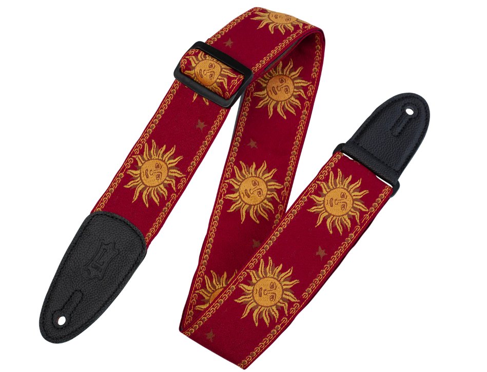 Levys Sun Motif Weave with Leather Backing - Yellow on Red - MPJGSUNRED.jpg