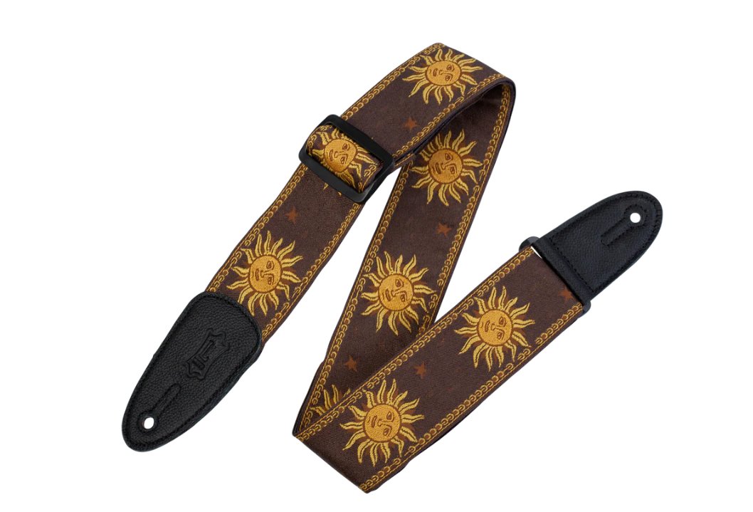 Levys Sun Motif Weave with Leather Backing - Yellow on Brown - LEV-STP-MPJG-SUN-BRN.jpg