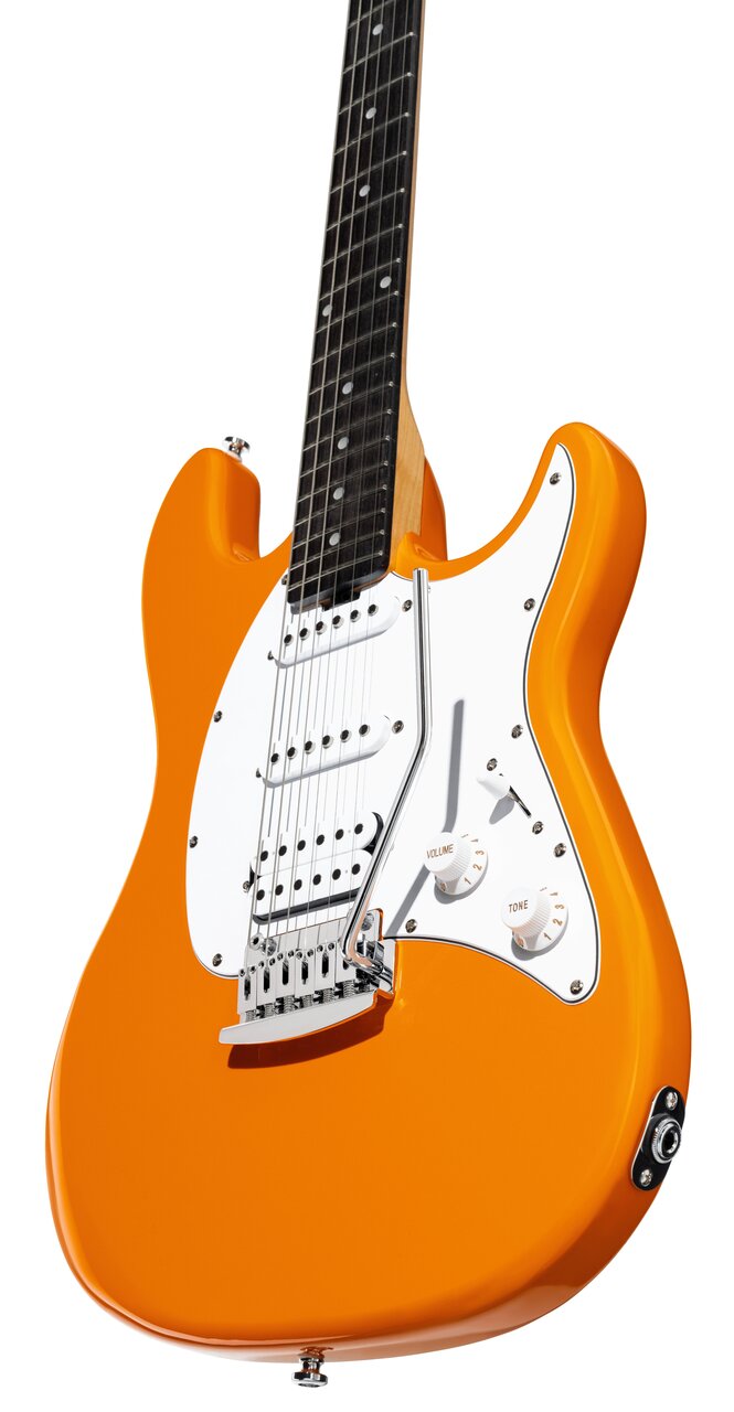 Sterling by Music Man Sub Cutlass CT20 HSS in Sunrise Orange with Amaranth Neck - ST-CT20HSS-SRO-A1-RIGHT-LOWER-BOUT.jpg