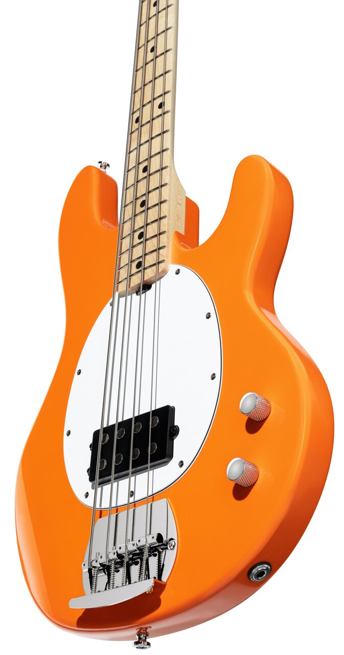 Sterling by Music Man Ray2 StingRay Bass Guitar in Sunrise Orange with Maple Neck - ST-RAY2-SRO-M1-RIGHT-LOWER-BOUT.jpg