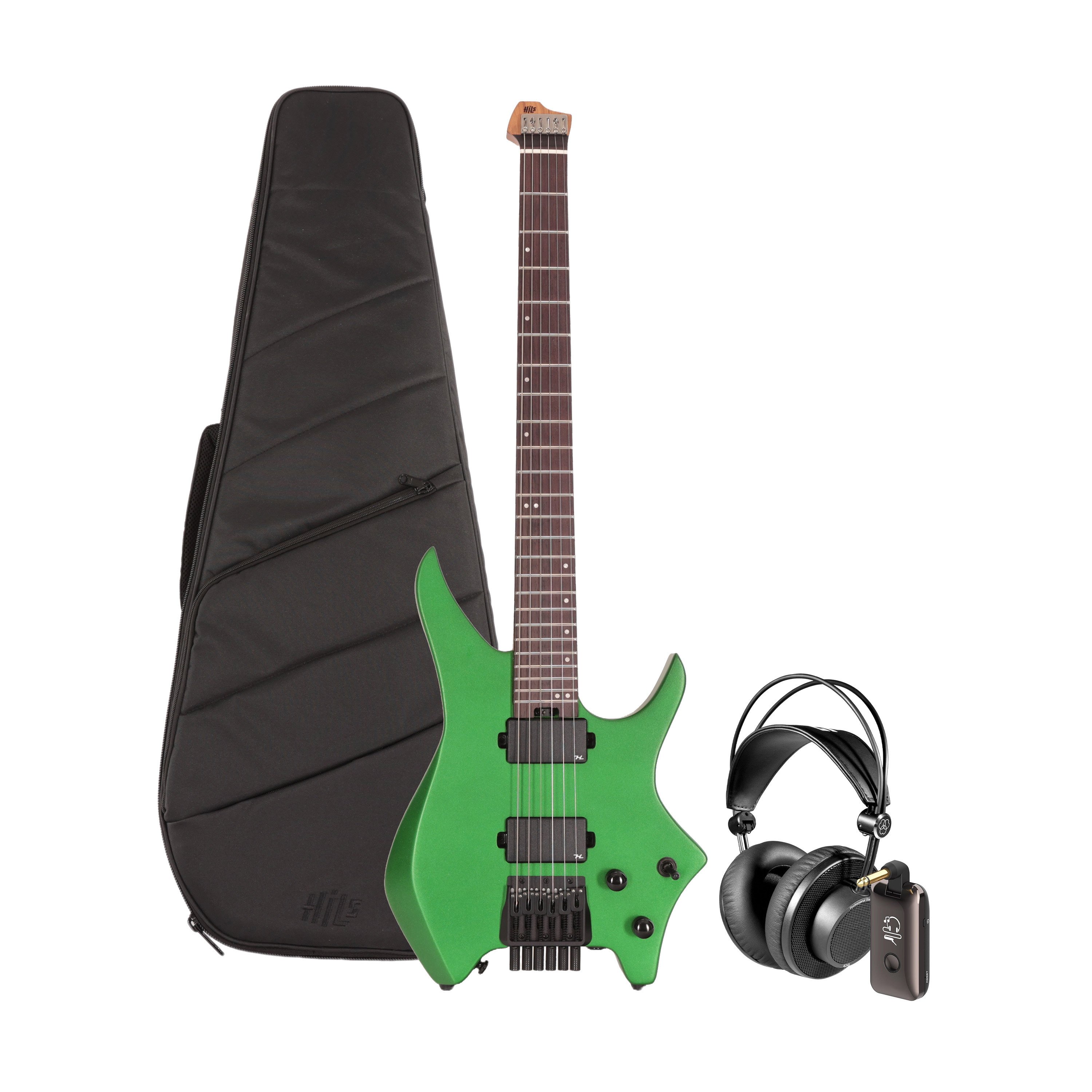 HILS NEXT HN3 Headless Electric Guitar Satin Green Silent Practice Bundle - BUN-HN3SMEG-SILENT.jpg