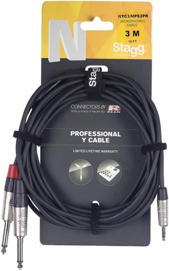 Stagg REAN Stereo Mini Jack to 2 x Mono Jack Splitter Cable - 3M - NYC3MPS2PR - Main image.jpg