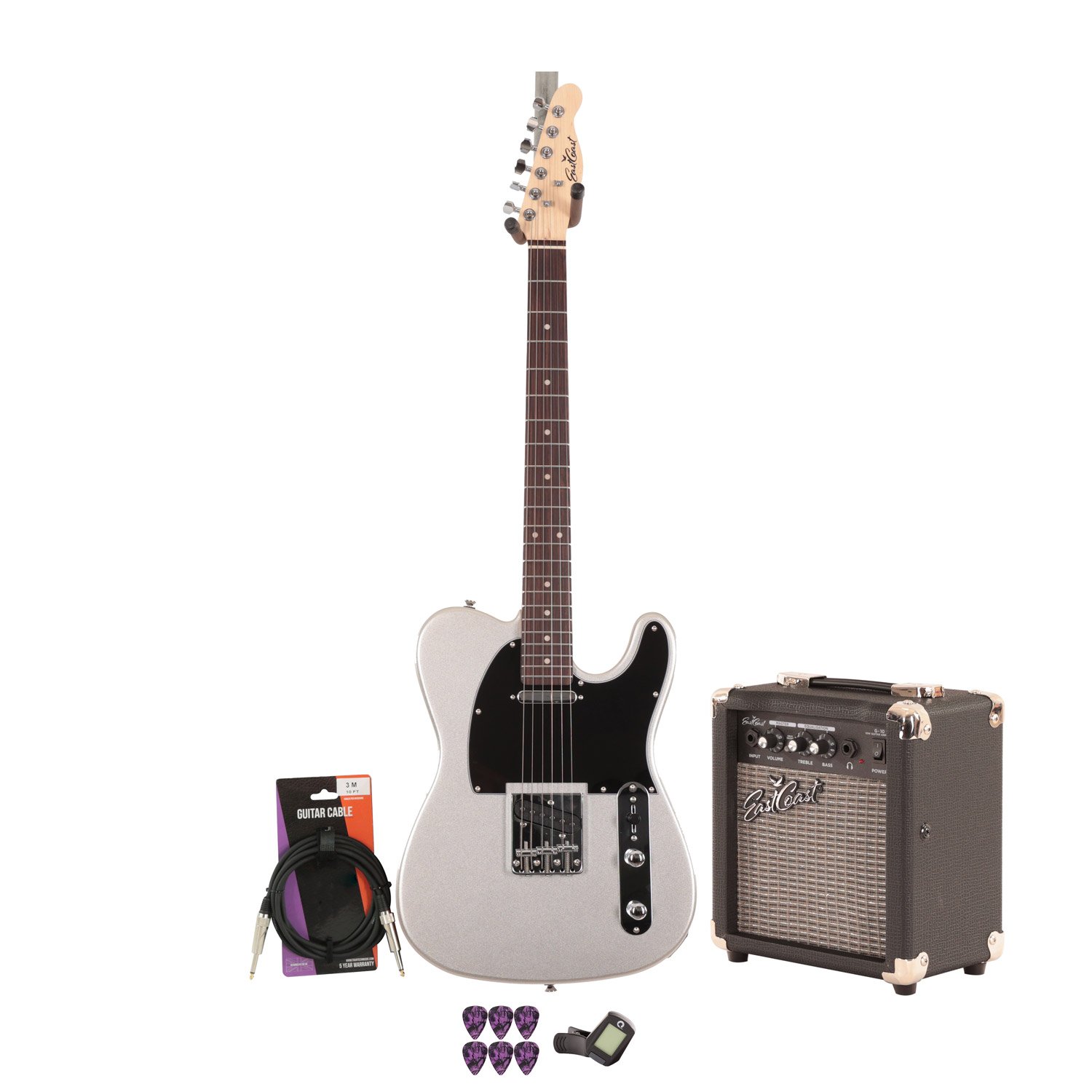 Eastcoast T1 Electric Guitar in Slick Silver Bundle With 10W Amp & Accessories - BUN-EC-T1-SLS10.jpg