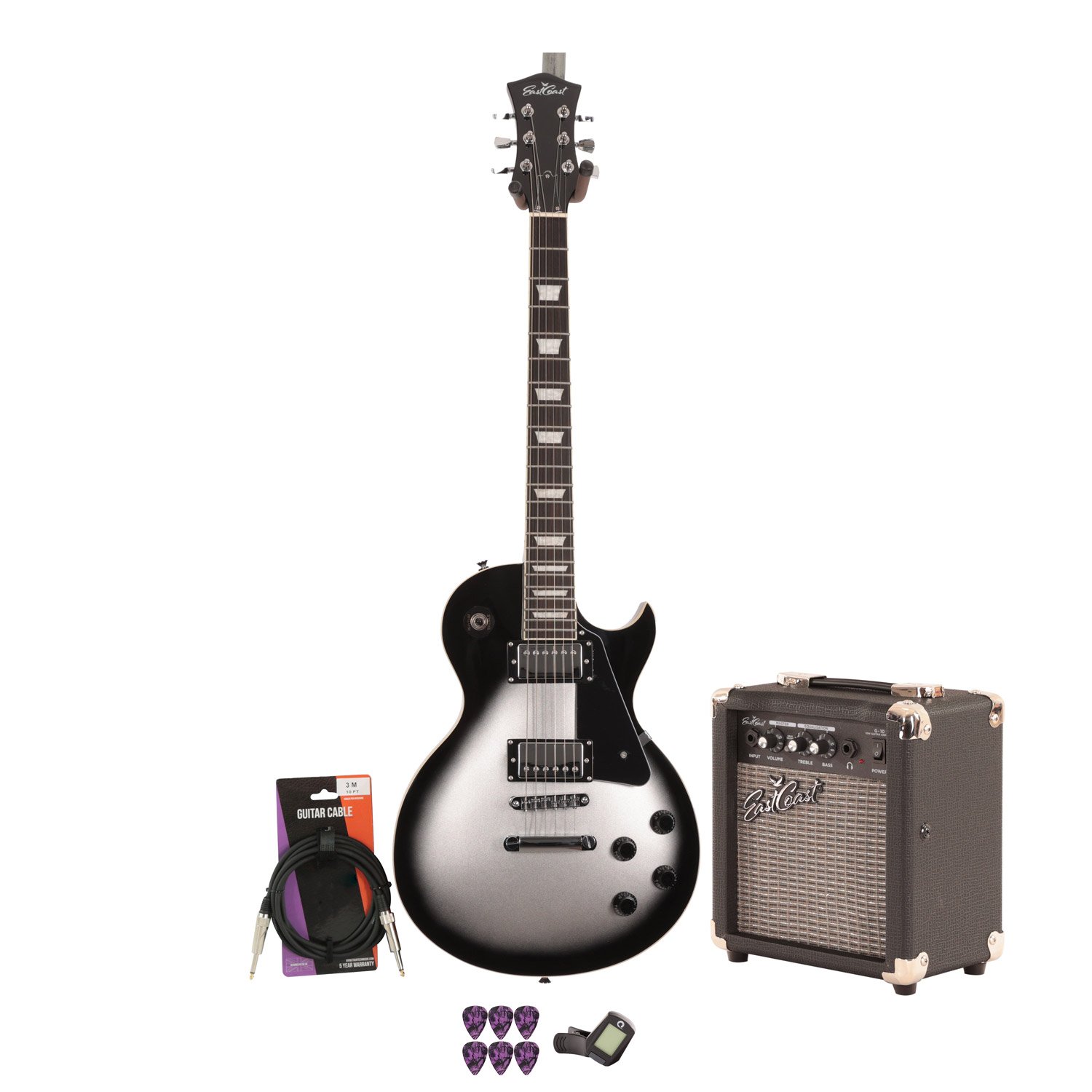 Eastcoast L1 Electric Guitar in Silver Burst Bundle With 10W Amp & Accessories - BUN-EC-L1-SLV10.jpg