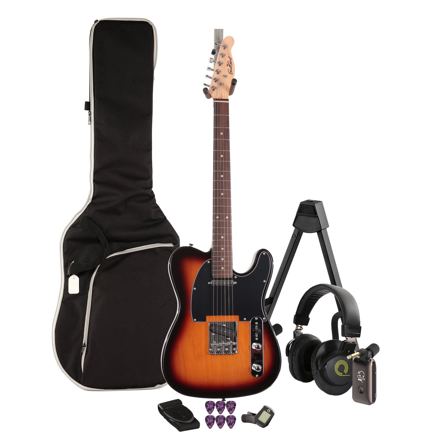 EastCoast T1 Electric Guitar Silent Bundle in Vintage Sunburst With Headphones and Headphone Amp - _BUN-EC-T1-VSB-SILENT.jpg