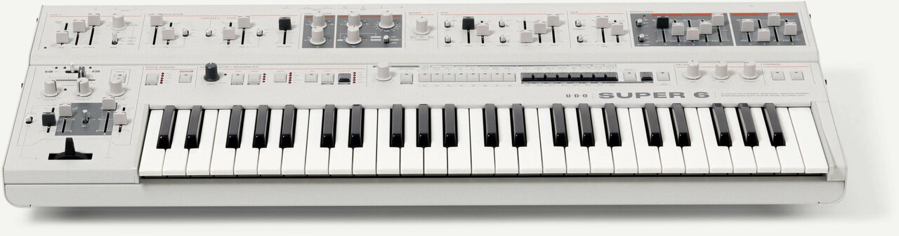 UDO Super 6 - 12 Voice Binaural Analogue Hybrid Synthesizer in Black - UDOSUPER6-WH-UDO_Super_6_Binaural_Analogue_Synth_Front.jpg