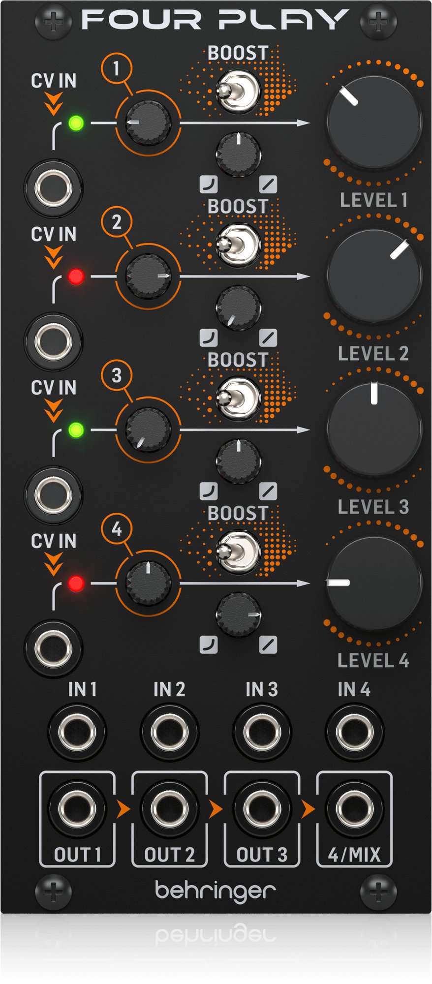 Behringer FOUR PLAY Quad Voltage Controlled Amplifiers & Mixer Module for  Eurorack