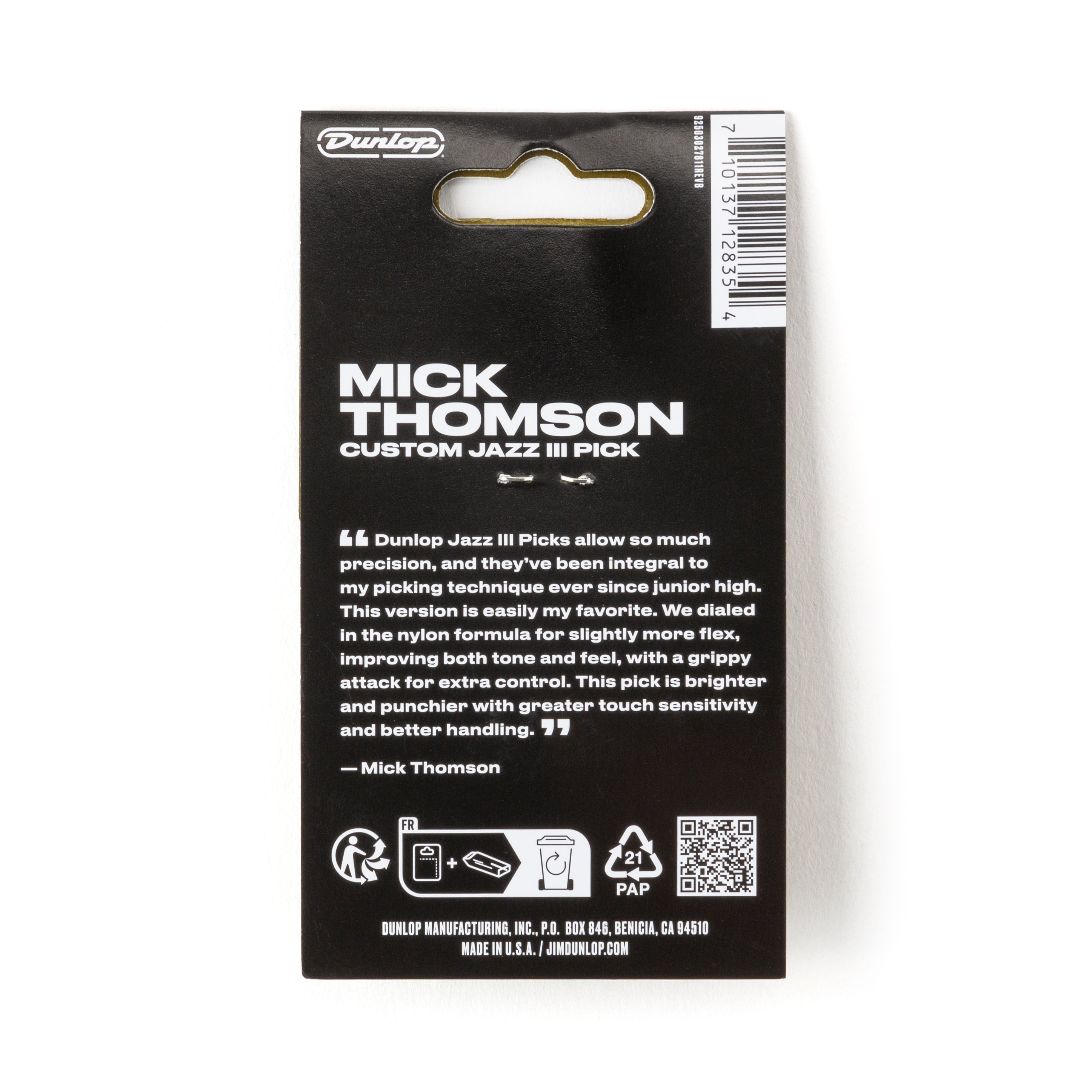 Dunlop Mick Thomson Custom Jazz III Pick - Pack of 6 - 471PMT.BACK.jpg