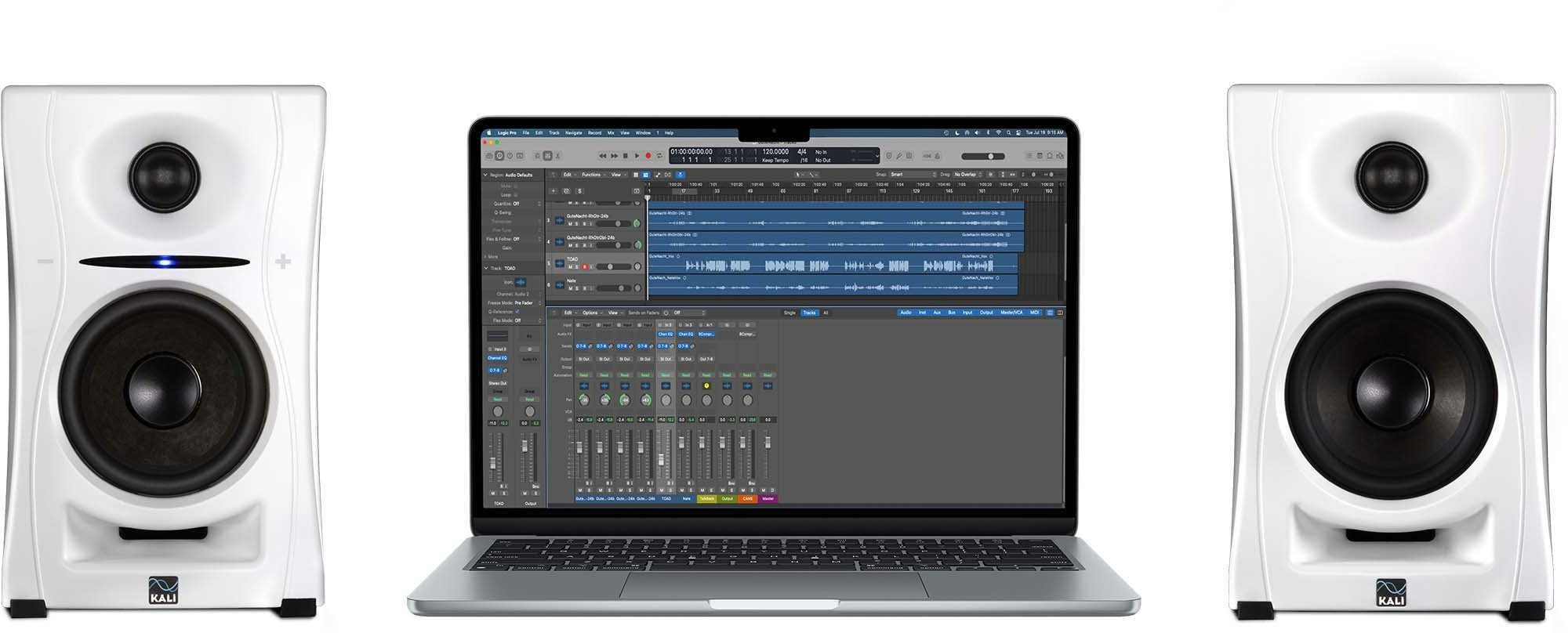 KALI 4 Inch 2-Way powered loudspeaker system withBluetooth (Pair) White - Front Both Laptop.jpg