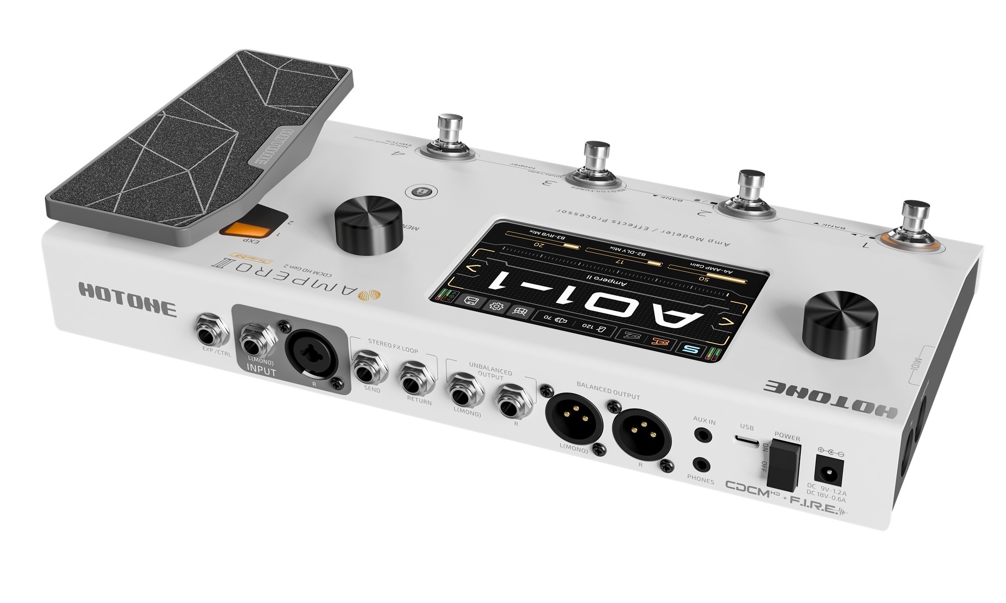 Hotone Ampero II Multi-FX & Amp Modelling Pedal - Ampero II_Back Perspective_Wit Screen_Hi_V01_240922.jpg