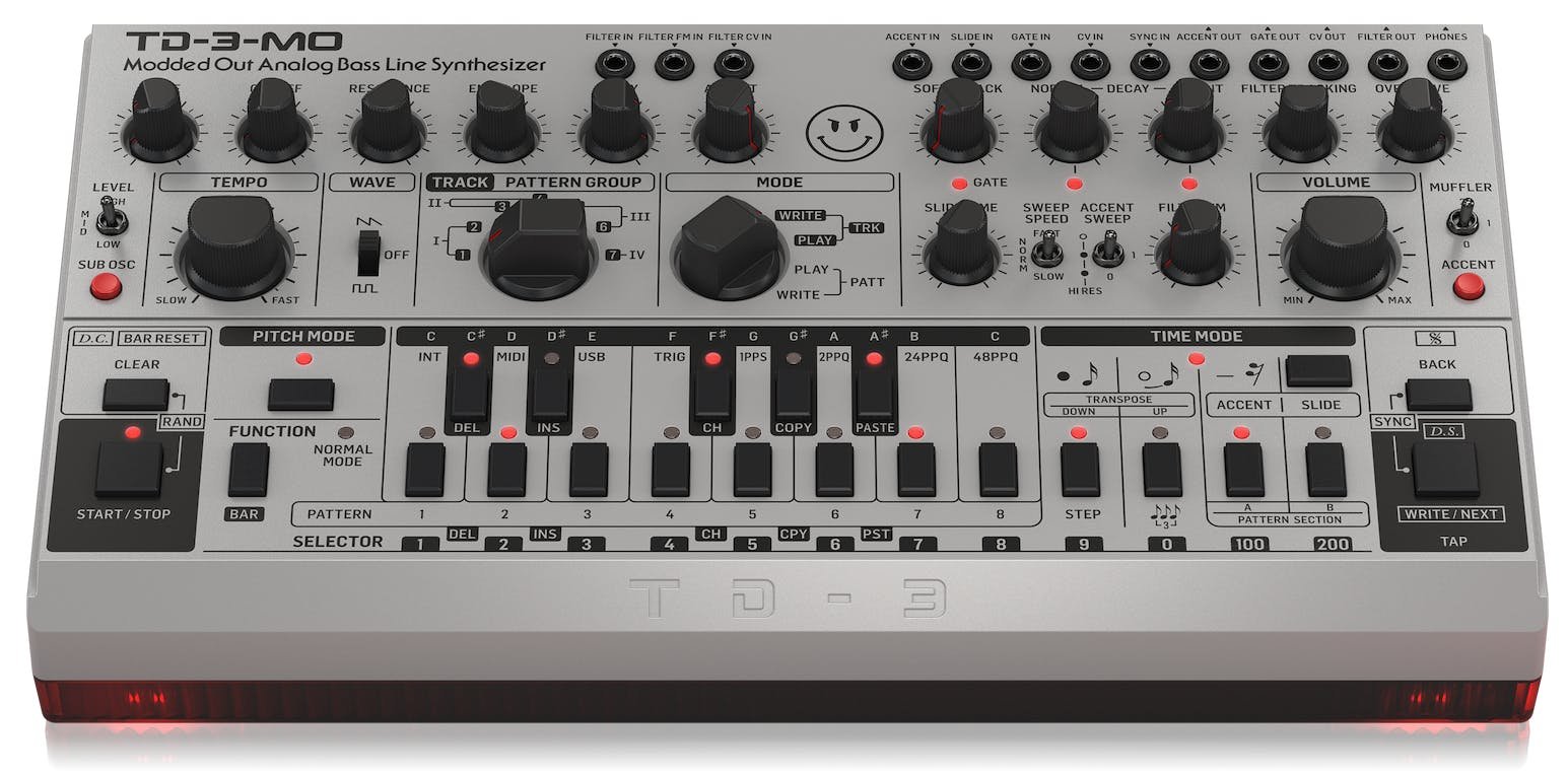 Behringer TD-3-MO-SR “Modded Out” Analog Bass Line Synthesizer in Silver - 440851-Front 1 Grey.jpg