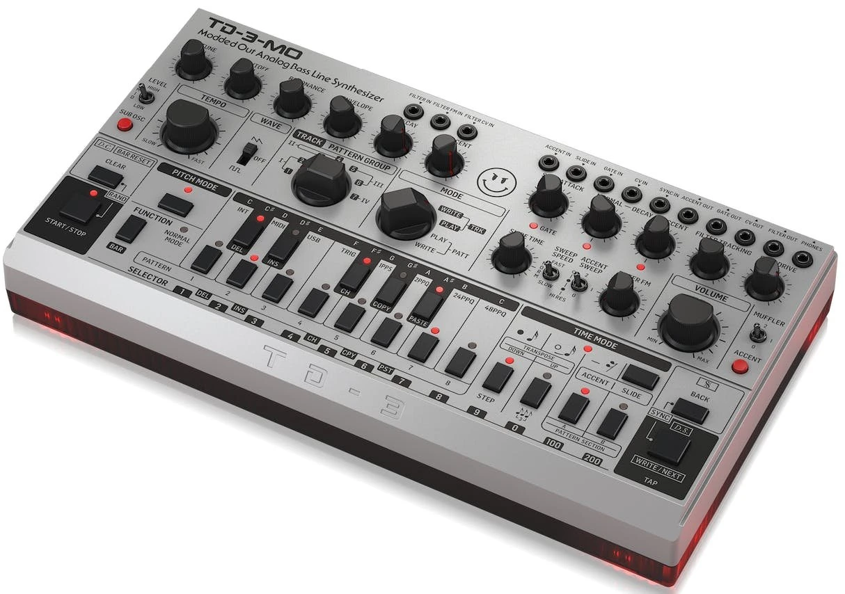 Behringer TD-3-MO-SR Modded Out Analogue Bass Line Synthesizer in Silver - 440852-Front 3 Grey.jpg