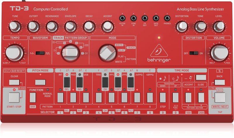 Behringer TD-3 Analogue Bass Line Synthesizer in Red - 361920-TD-3-RD_P0E24_Top_L.jpg