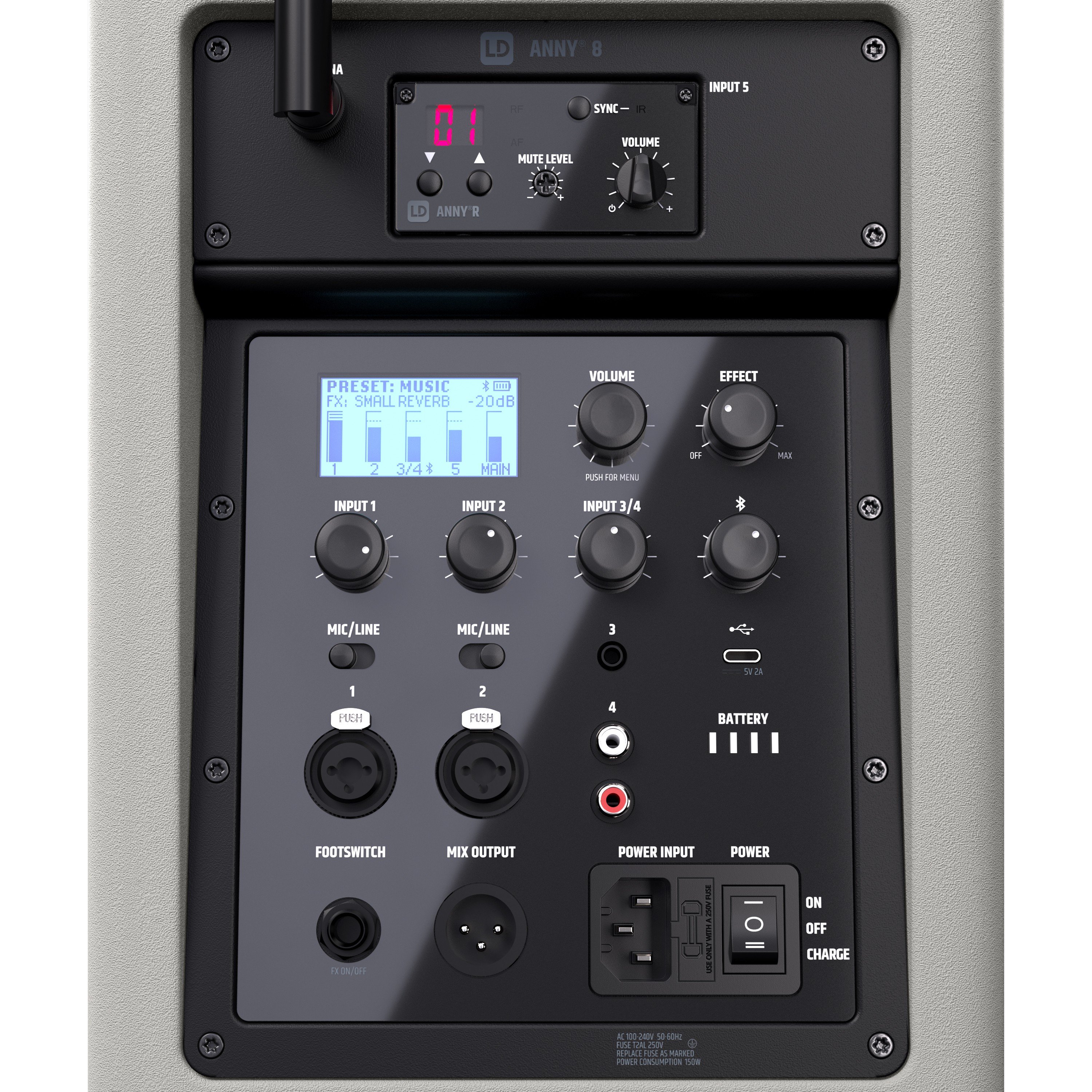 LD Systems ANNY 8 HHD B8 G battery powered PA Speaker + Mixer + Handheld Microphone in Urban Grey - LDANNY8HHDB8G (7).jpg