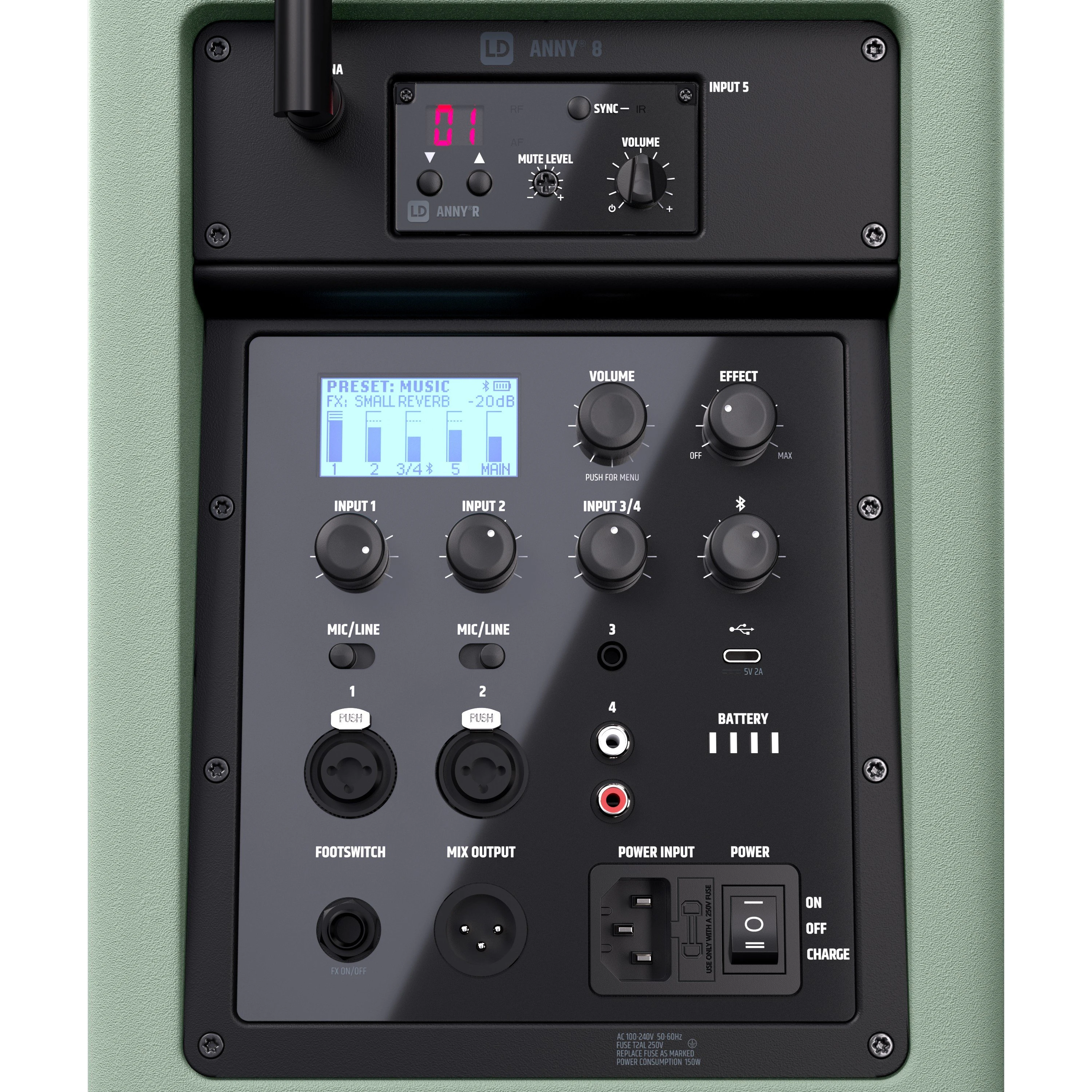 LD Systems ANNY 8 HHD B8 GN battery powered PA Speaker + Mixer + Handheld Microphone in Adventure Green - LDANNY8HHDB8GN (6).jpg