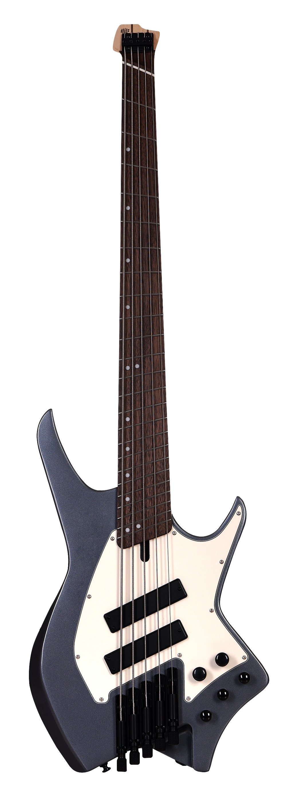 Hils HNB5 Headless 5-String Bass Guitar Fan Fret in Gloss Gunmetal Grey Silent Bundle  - DSC_6611_PNG__19665.jpg