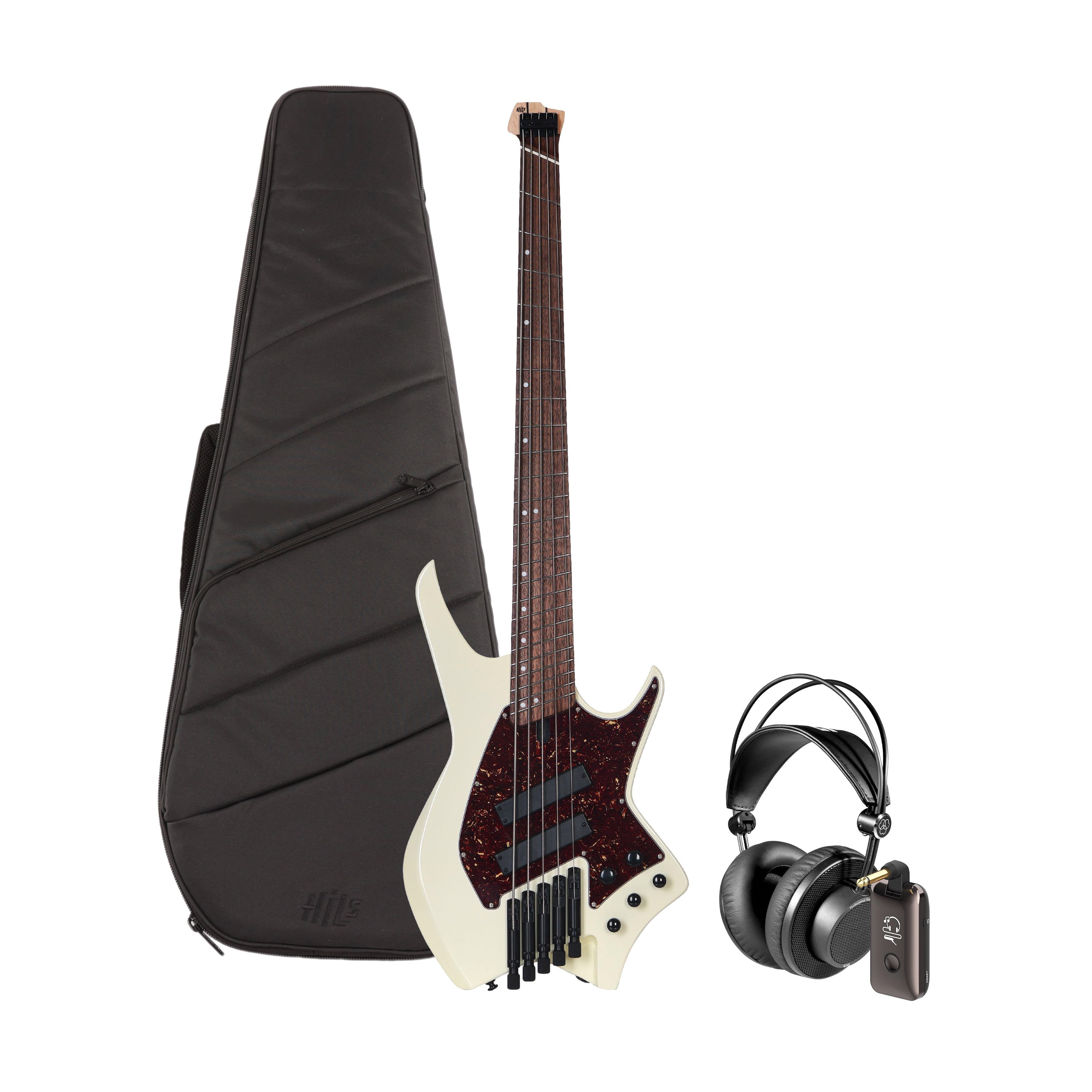 Hils HNB5 Headless 5-String Bass Guitar Fan Fret in Gloss Ivory Silent Bundle  - HNB5G-NS-IV.jpg