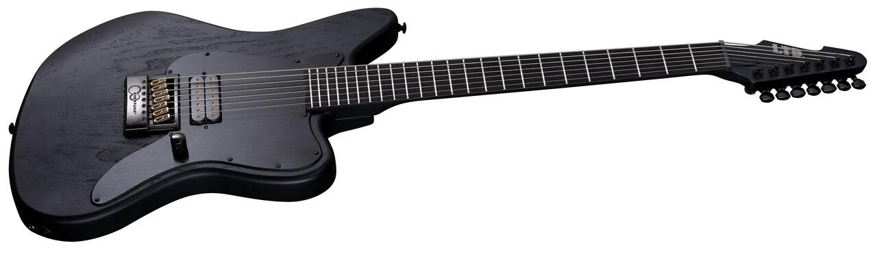 ESP LTD Alex Wade AW-XJ7 7-String Baritone Evertune Electric Guitar in Black Open Grain Satin - AW-XJ7 BARITONE EVERTUNE_OGBLKS_ANGLED1.jpg