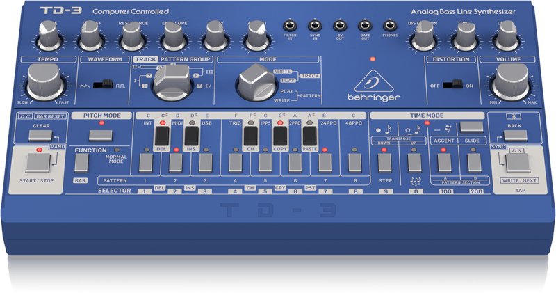 Behringer TD-3 Analogue Bass Line Synth in Blue - 361886-TD-3-BU_P0E25_Top-Front_L.jpg