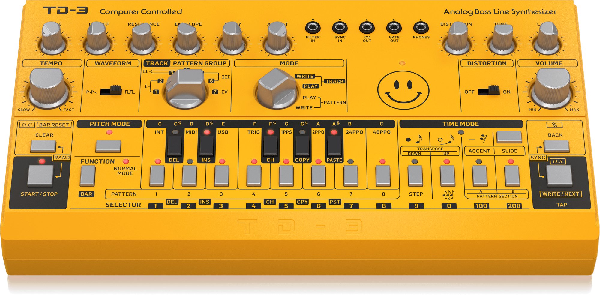 Behringer TD-3 Analogue Bass Line Synthesizer in Yellow - 472928-TD-3-AM_P0ECM_Top-Front_XL.jpg