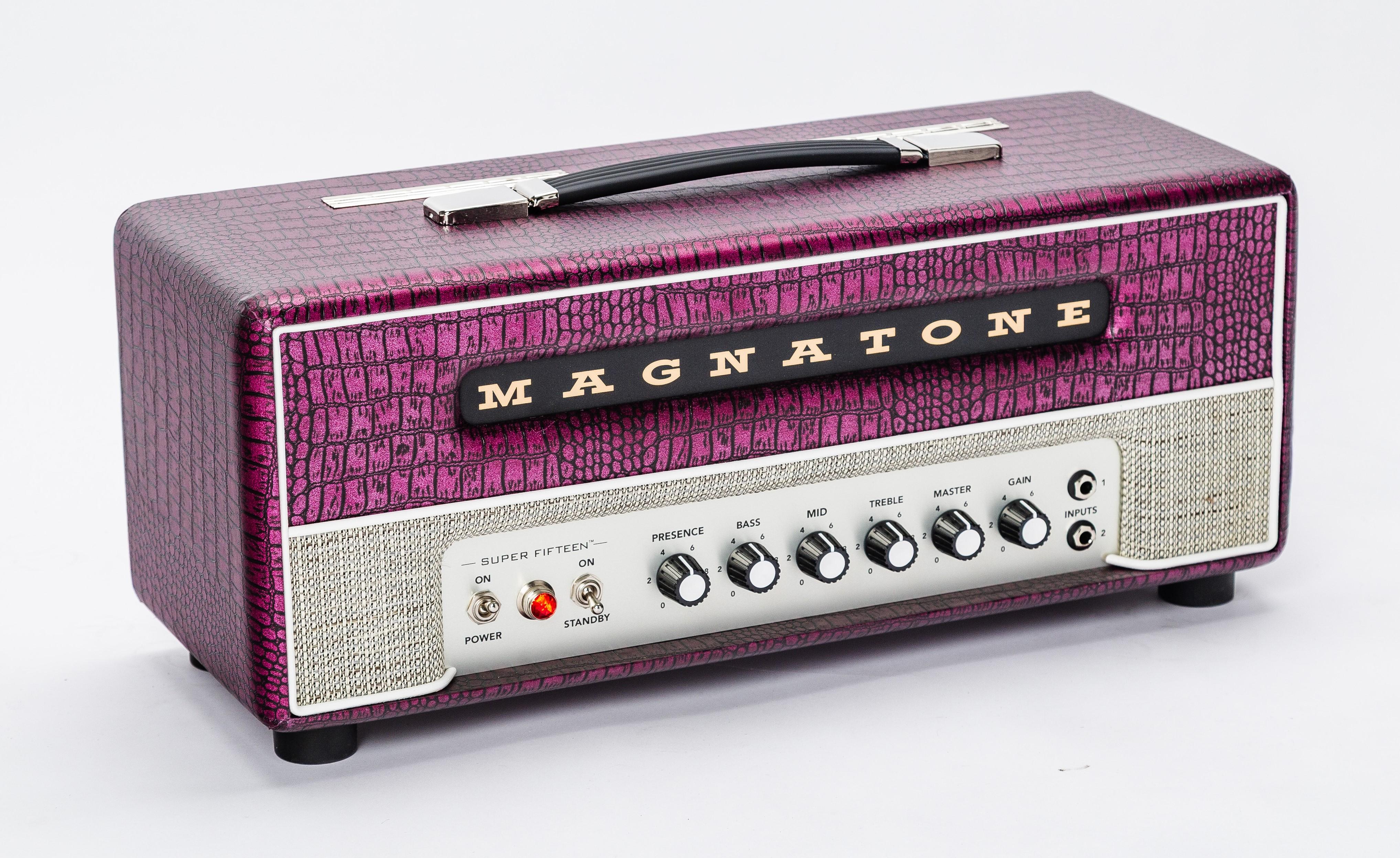 Magnatone Billy Gibbons Signature Super Fifteen Guitar Valve Amp Head in Chrome Grape - Super-15-Head-Left-Front.jpg