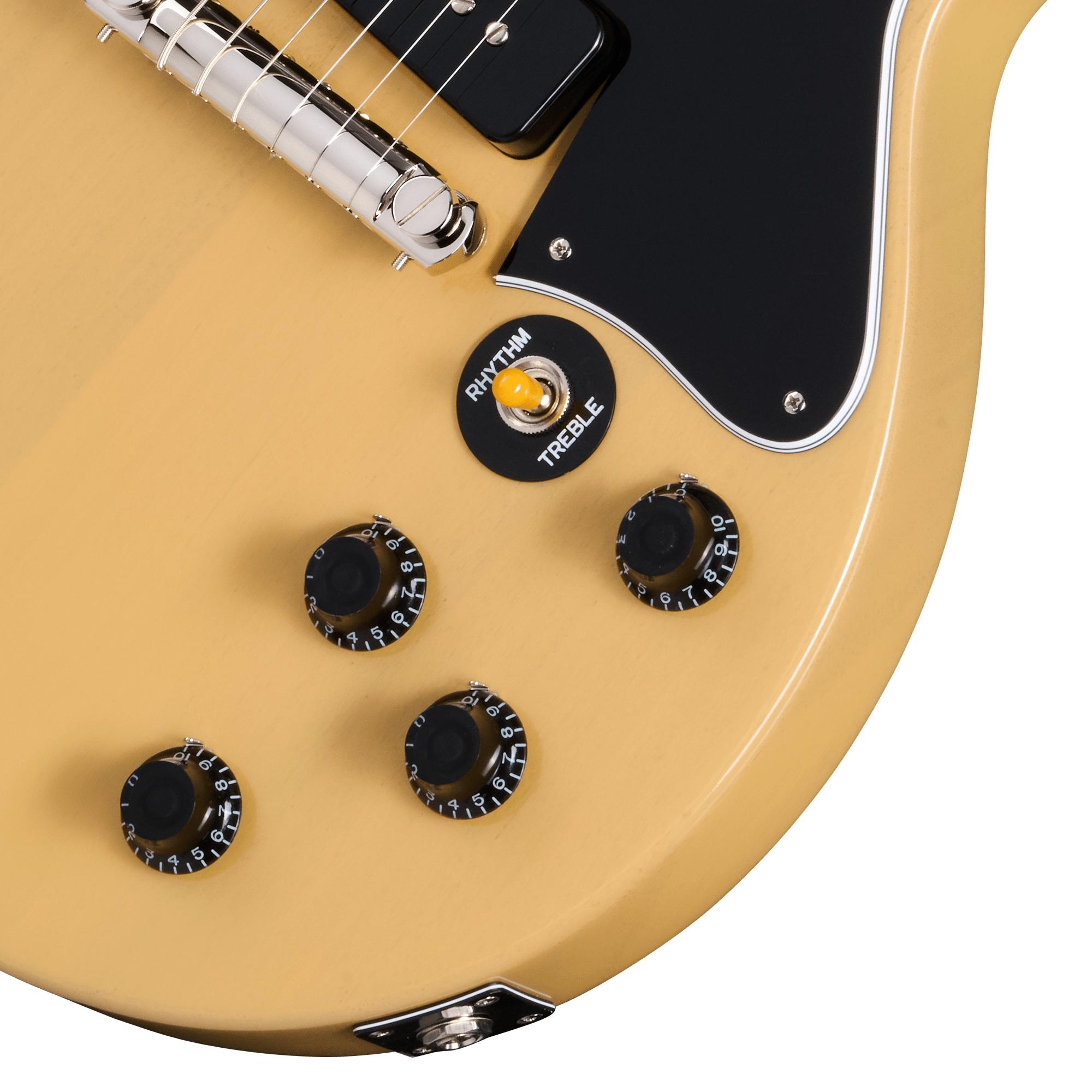 Epiphone Inspired by Gibson Custom 1960 Les Paul Special Double Cut Reissue Electric Guitar in TV Yellow - ECLSR0TYNH1_8_Knobs-min.jpg