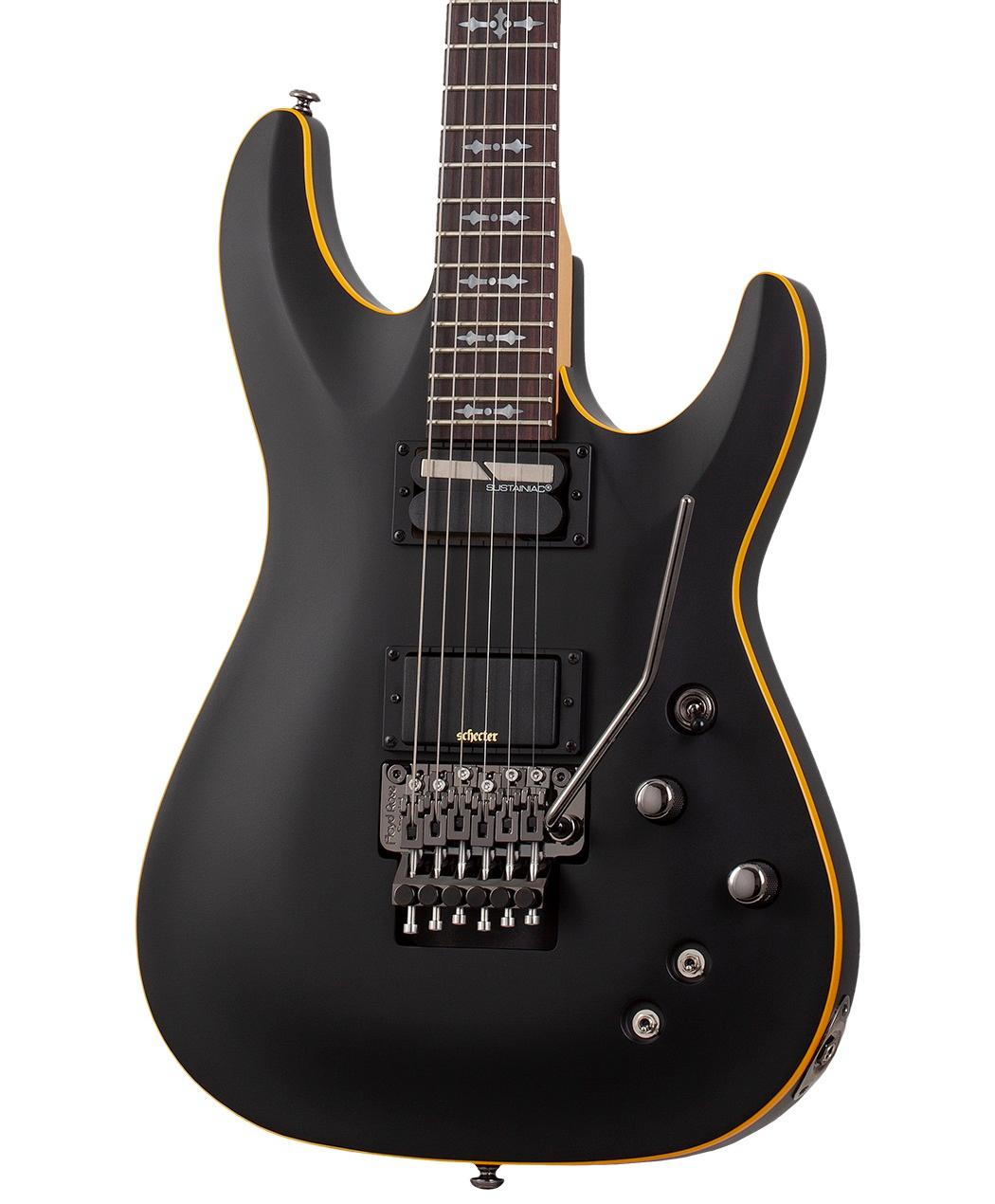 Schecter Demon 6 FR S Electric Guitar in Aged Black Satin with Floyd Rose - DEMON FR-S AGED BLACK SATIN 3669 TILT -hero.jpg