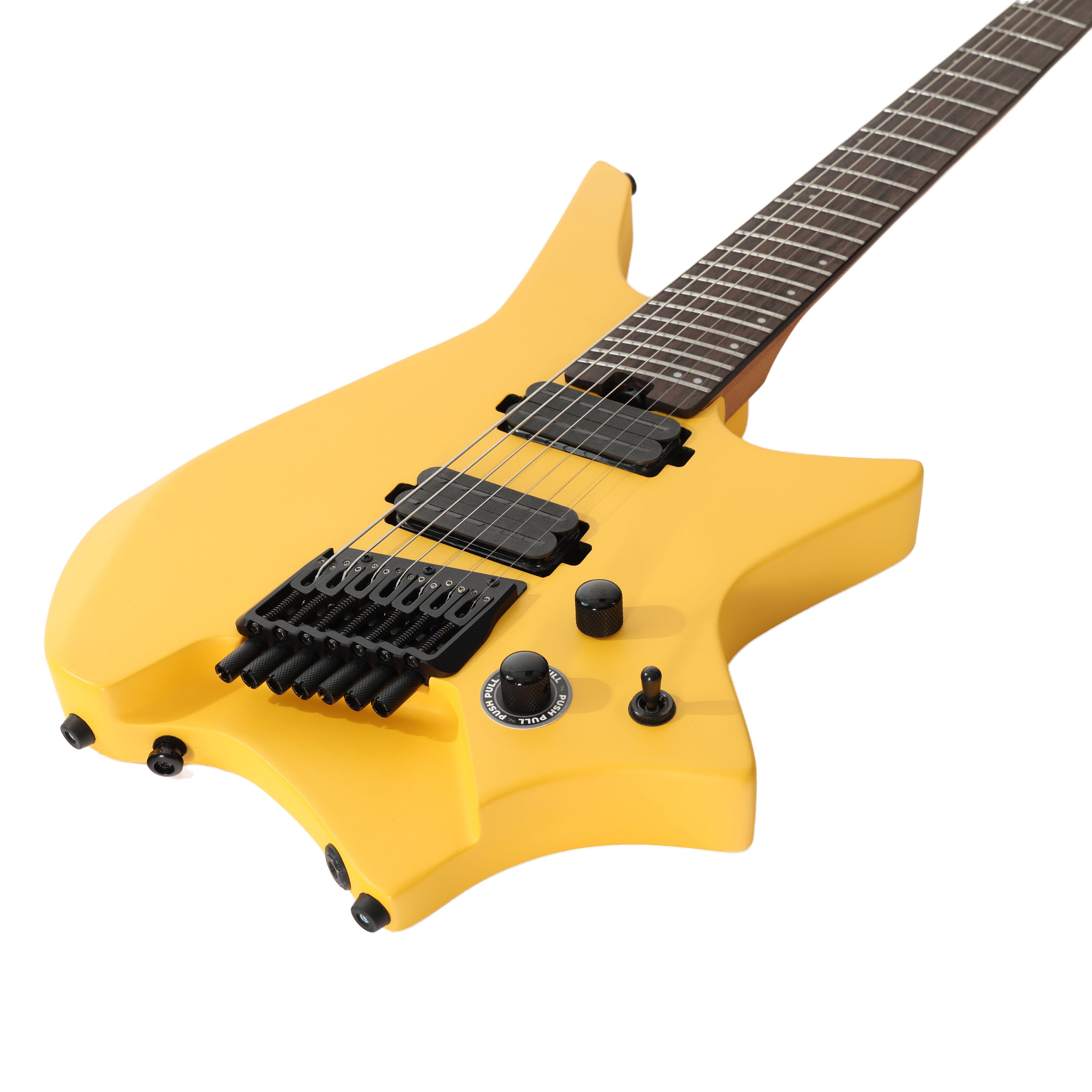HILS NEXT HZ7 Multi-Scale 7-String Headless Electric Guitar in Satin Honey Yellow - HZ7HY-Photo-Angle.jpg