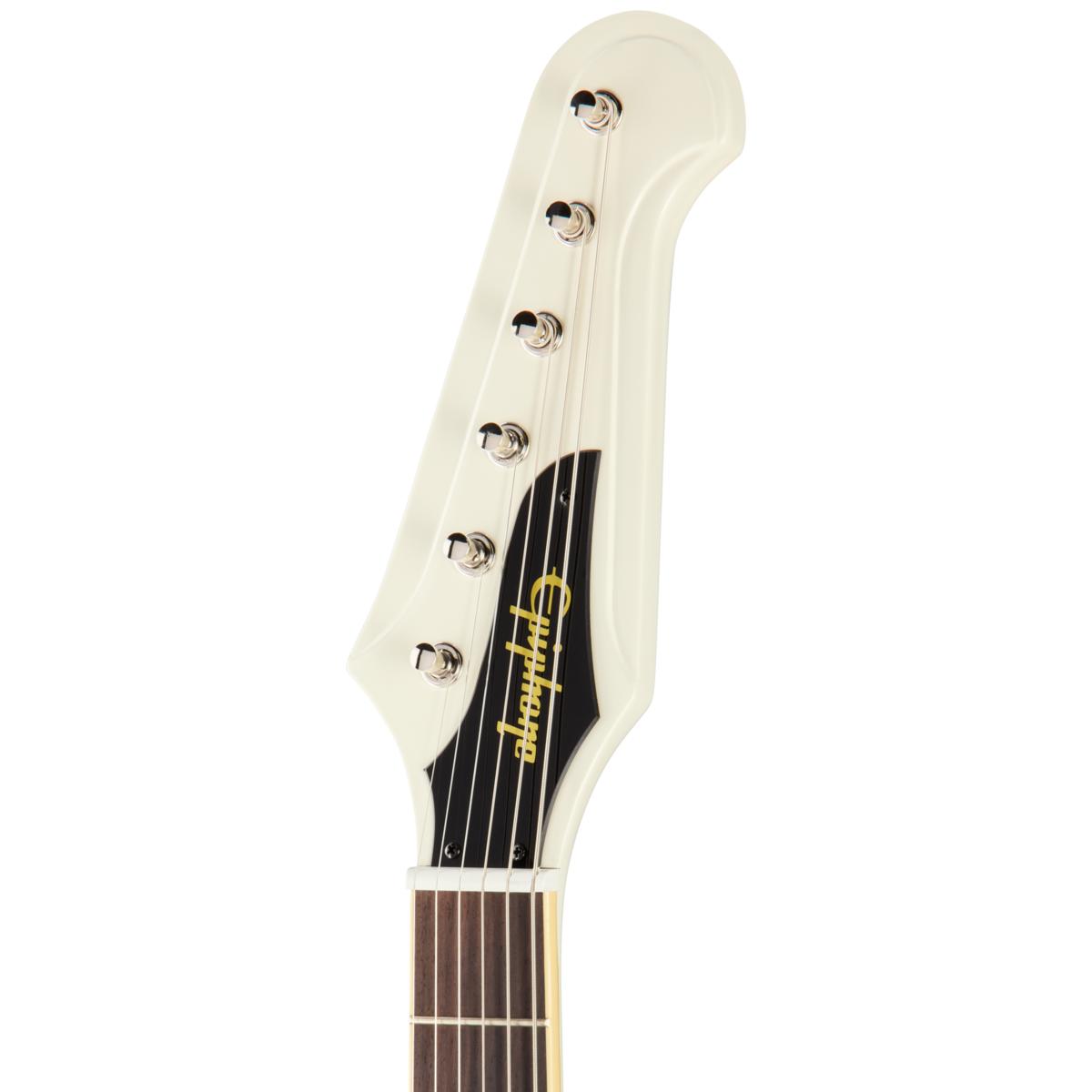 Epiphone Inspired by Gibson Custom 1963 Firebird V Reissue Left Handed Electric Guitar with Maestro Vibrola in Polaris White - ECFVR3PWNM1L_3_Headstock-1200x1200-28e5ebb.jpg
