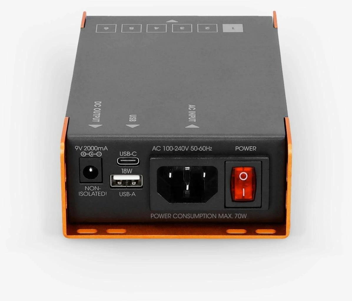 Palmer 6 Output Universal-Pedalboard Power Supply with USB - WT06IEC-Palmer_06_Output_Universal-Pedalboard_Power_Supply_Rear.jpg