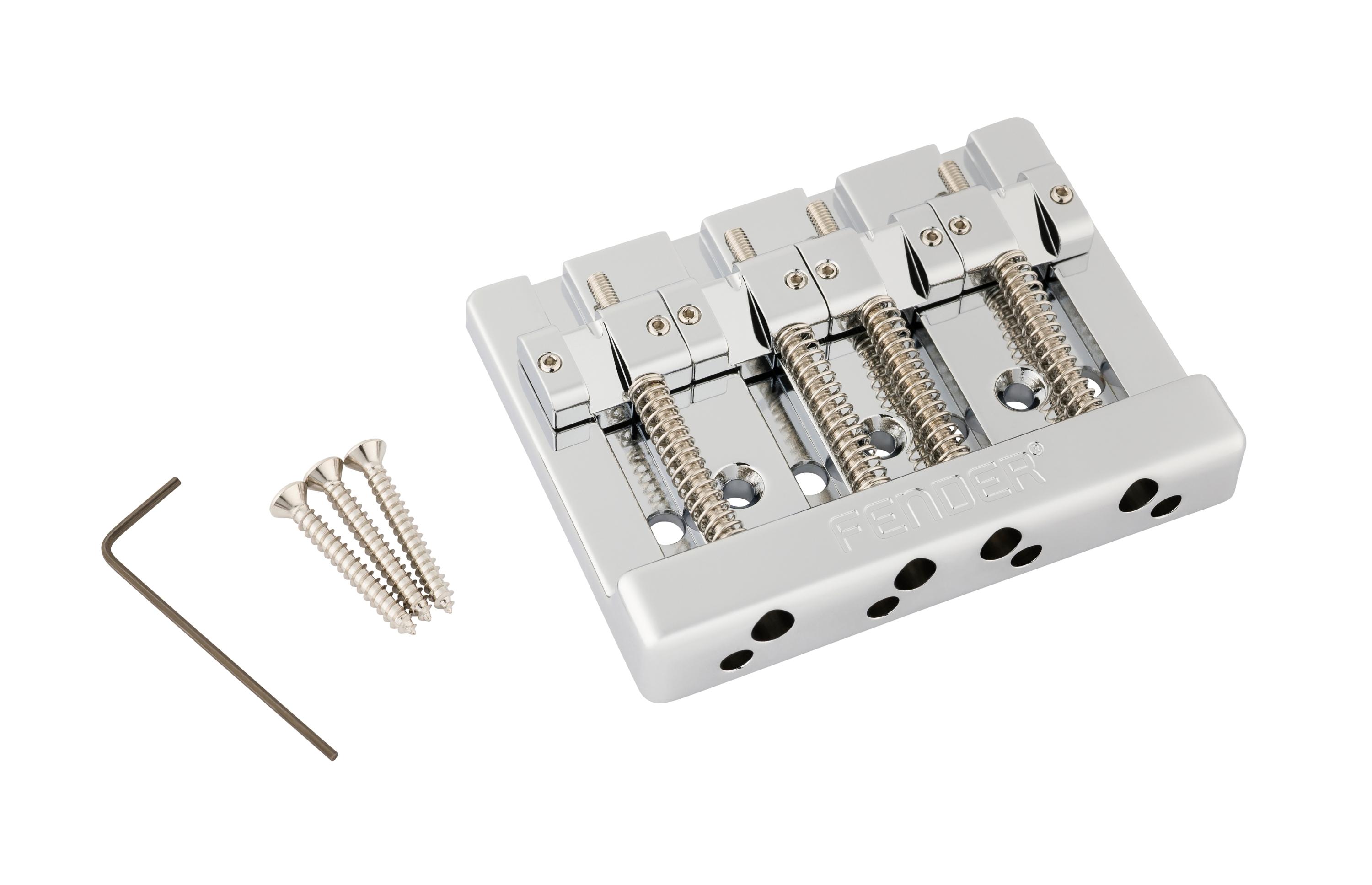 Fender HiMass String-Through 4-String Bass Bridge Assembly With Brass Saddles Chrome - 0994411000_fen_acc_frt_1_nr.jpg