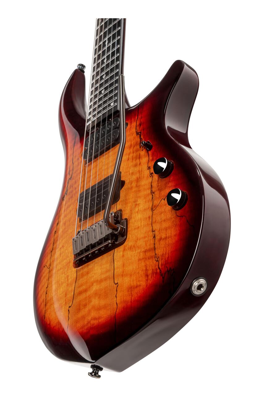 Sterling by Music Man Majesty MAJ200X Electric Guitar in Spalted Maple Blood Orange Burst  - MAJ200XSM-BOB-RIGHT-LOWER-BOUT_compressed.jpg