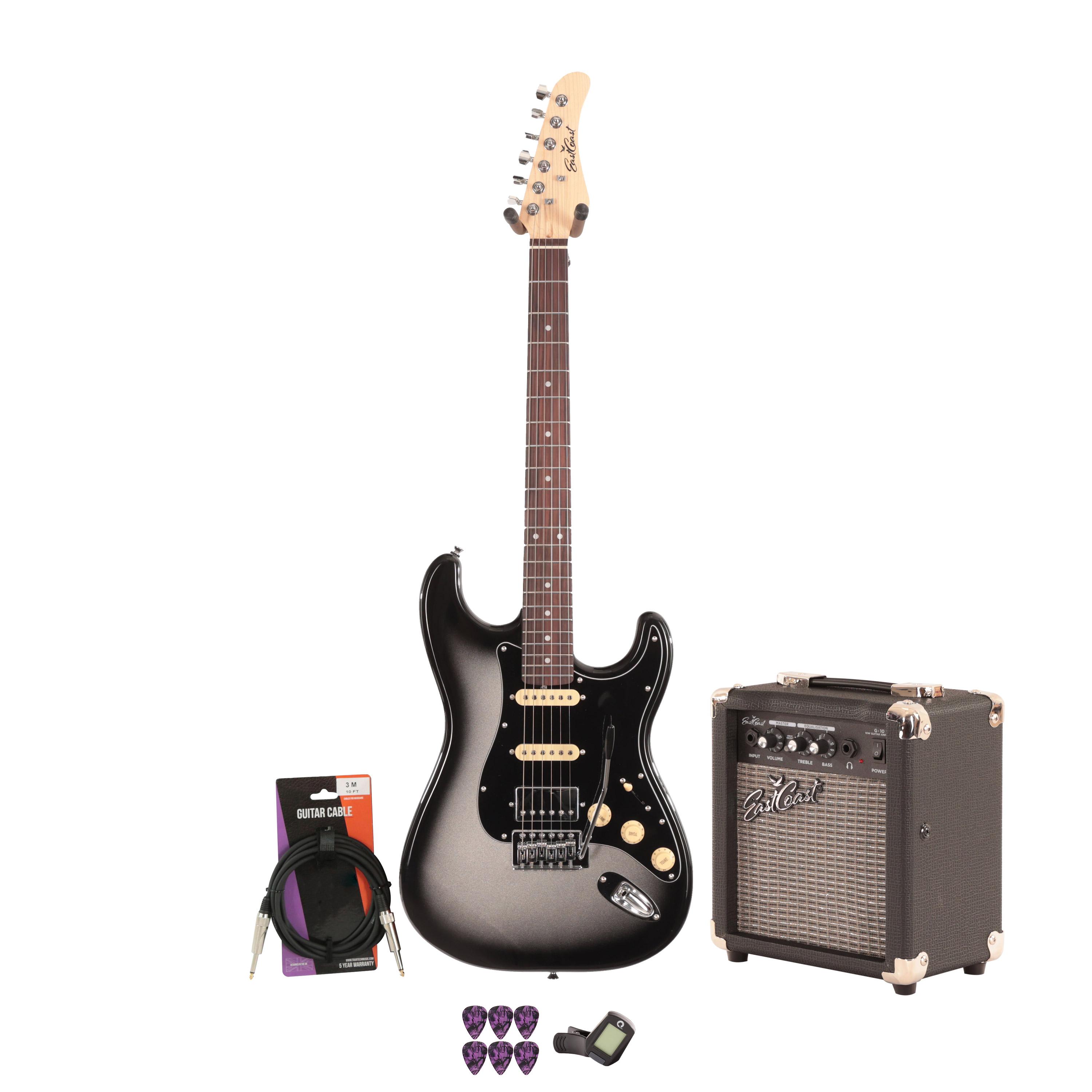 EastCoast ST2 Electric Guitar Starter Pack in Silverburst with 10w Amp & Accessories - _BUN-EC-ST2-SLV-10.jpg
