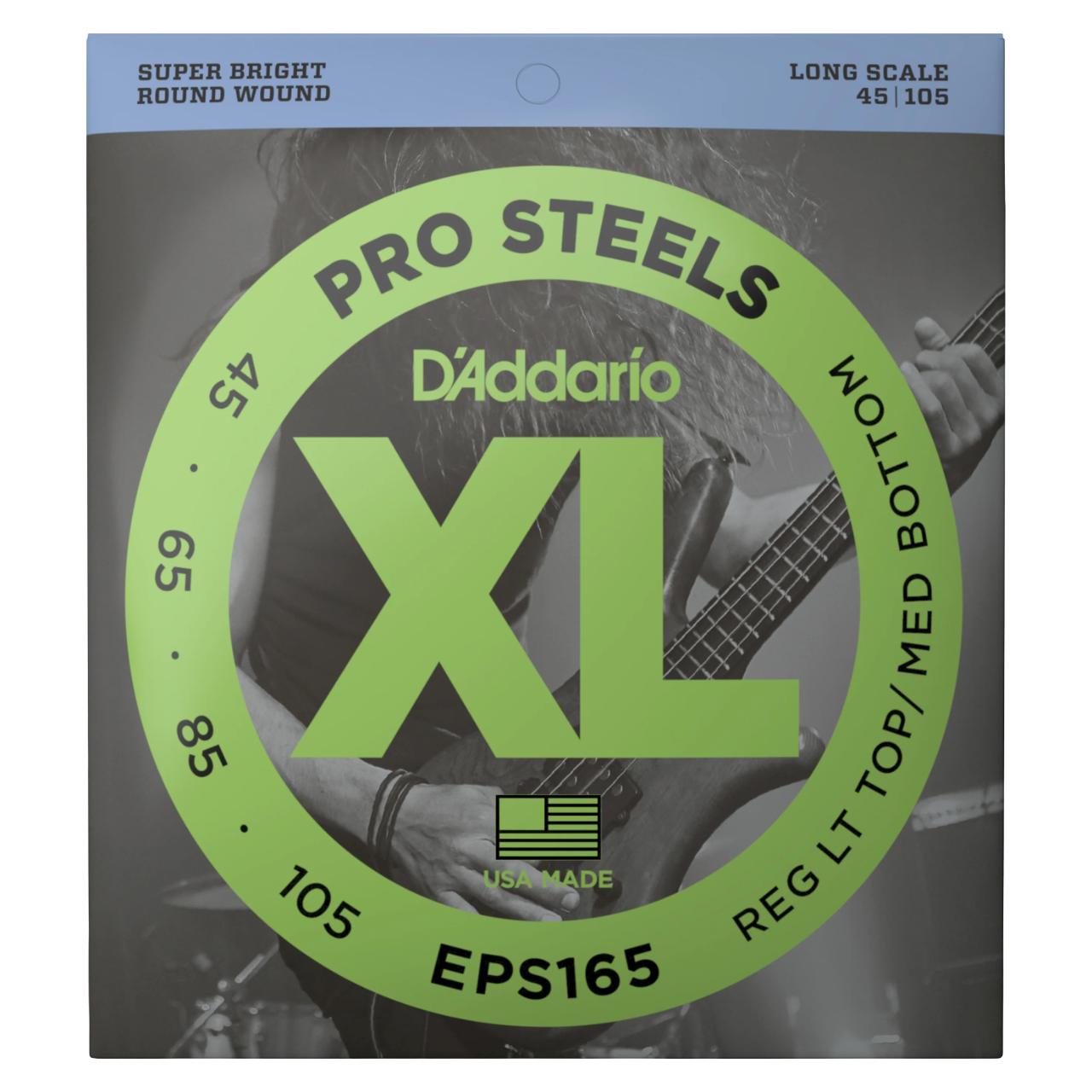 D'Addario EPS165 Pro Steels Bass Guitar Strings - Custom Light, 45-105, Long Scale - EPS165.jpg