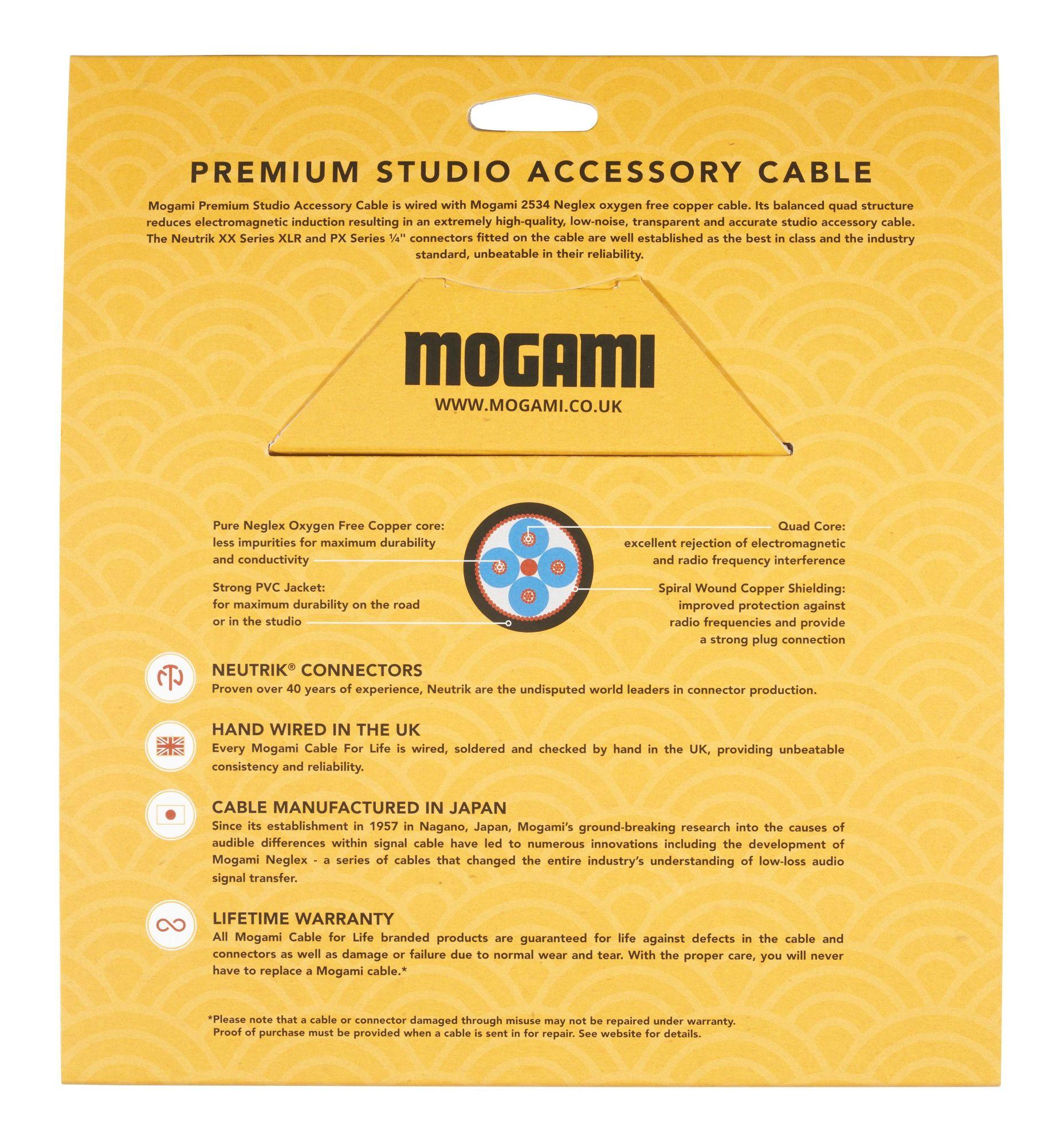 Mogami 2534 Quad Neglex 3m Cable Terminated with Neutrik Black and Gold Male XLR and TRS 1/4″ Jack - studio back.jpg