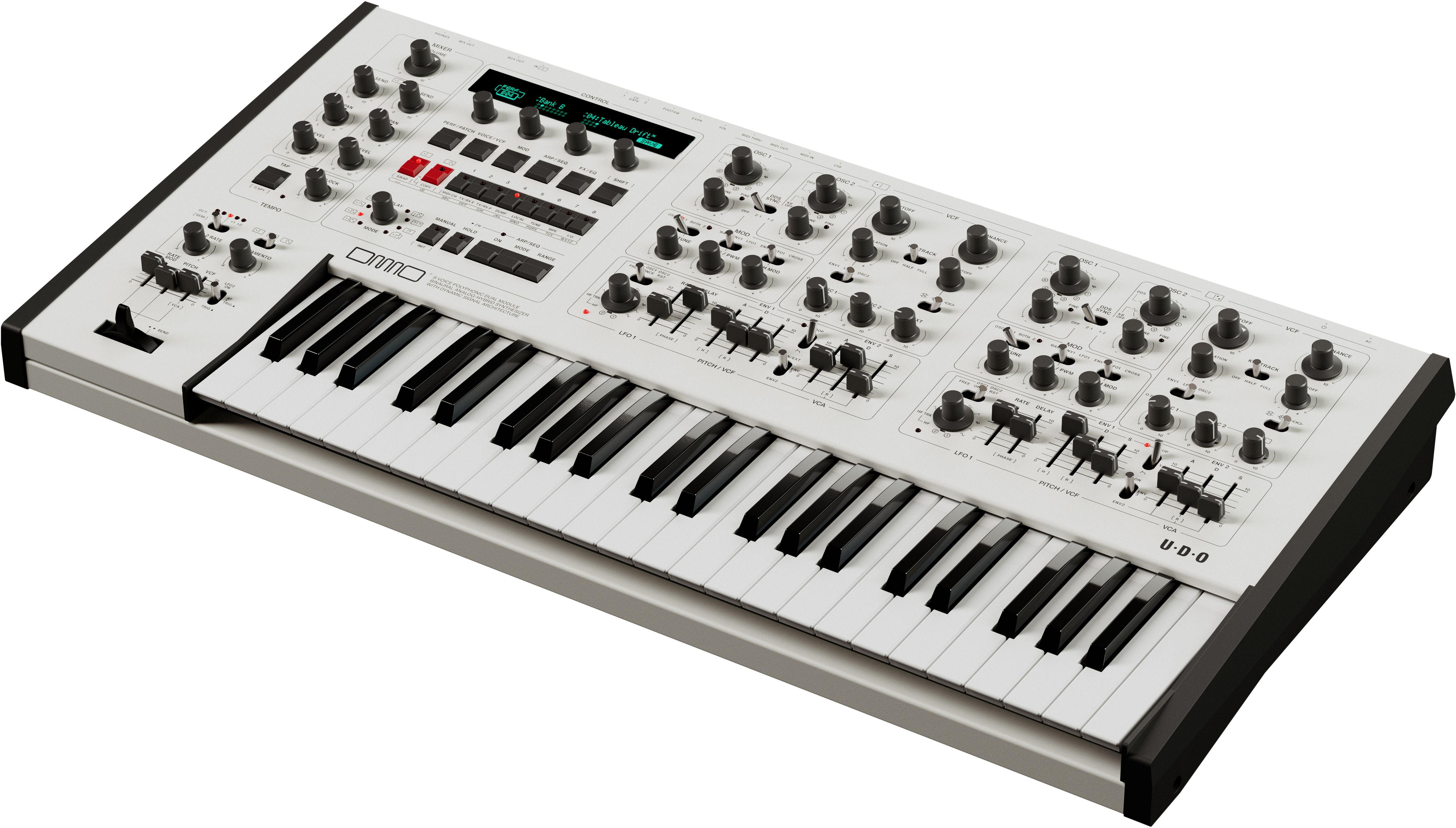 UDO DMNO 8-Voice Hybrid Synthesizer in White - 5_DMNO_Angle_2_White_Cutout_compressed.jpg