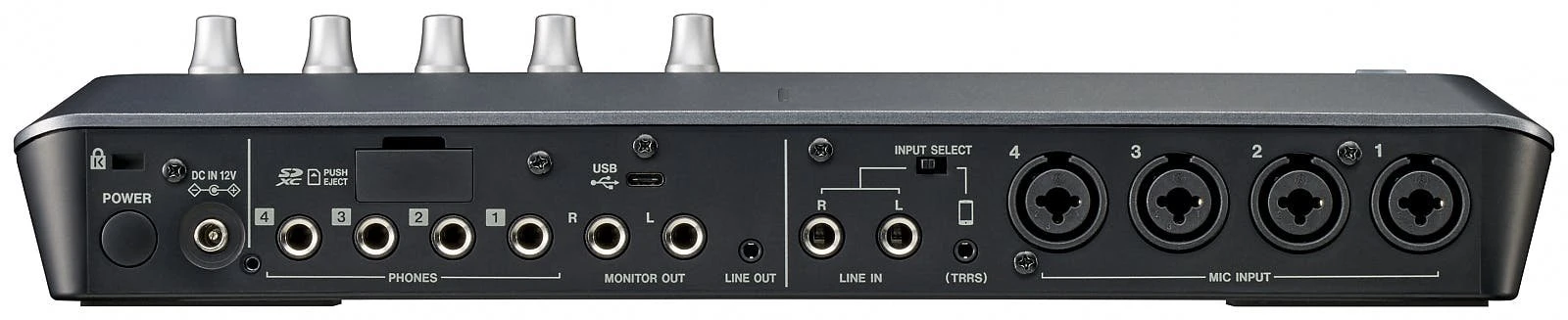 Tascam Mixcast-4 Podcast Recording Console with Built-in Recorder / USB Interface - 461518-mixcast4_rear.jpg