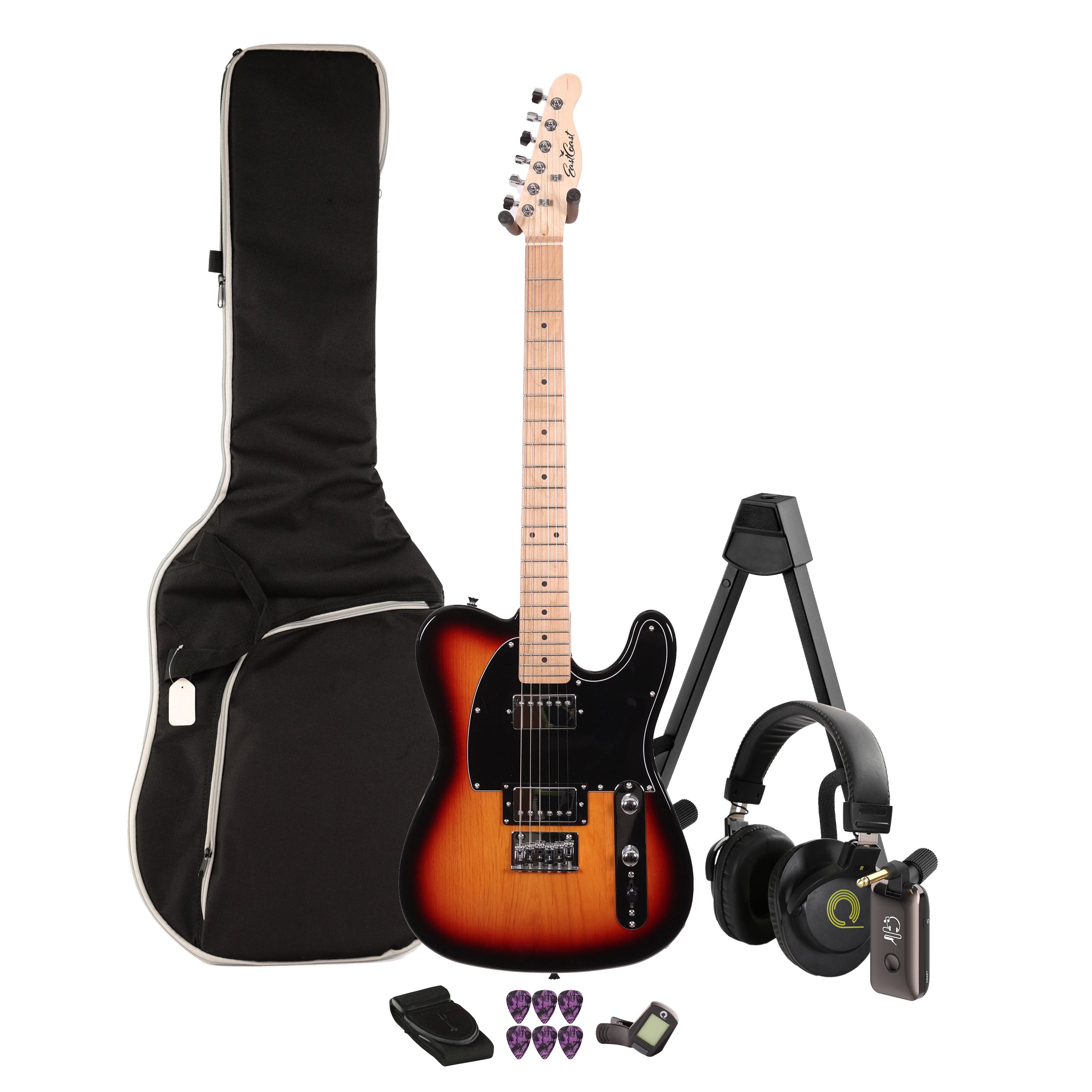 EastCoast T2 Dual Humbucker Electric Guitar Silent Bundle in Three Tone Sunburst with Headphone Amp & Accessories - _BUN-EC-T2-SB-SIL.jpg