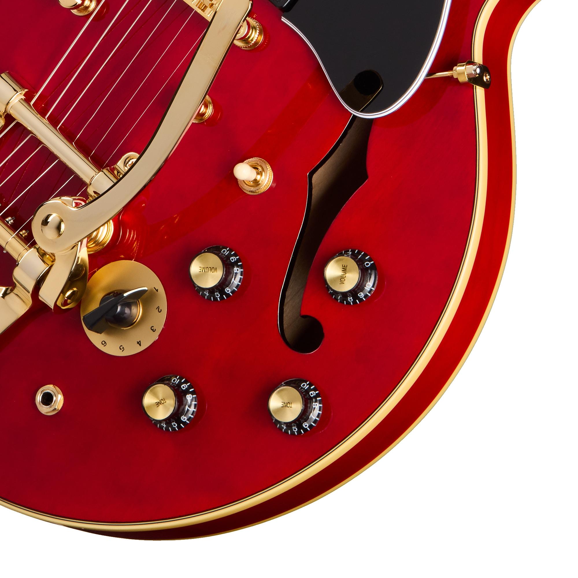 Epiphone Back to the Future ES-345 Semi Hollow Electric Guitar in Sixties Cherry - EIBTTFGH1_-8_Knobs.jpg