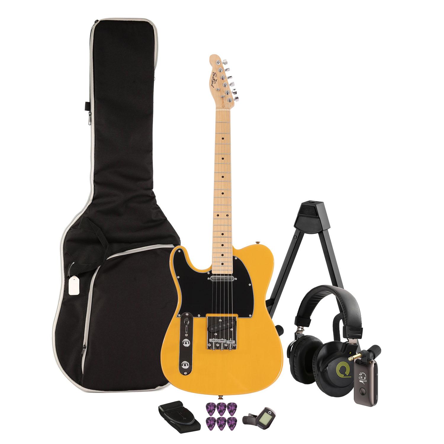 EastCoast T1 Left Handed Electric Guitar Silent Bundle in Butterscotch with Headphone Amp & Accessories - BUN-EC-T1-LH-BS-SILE.jpg