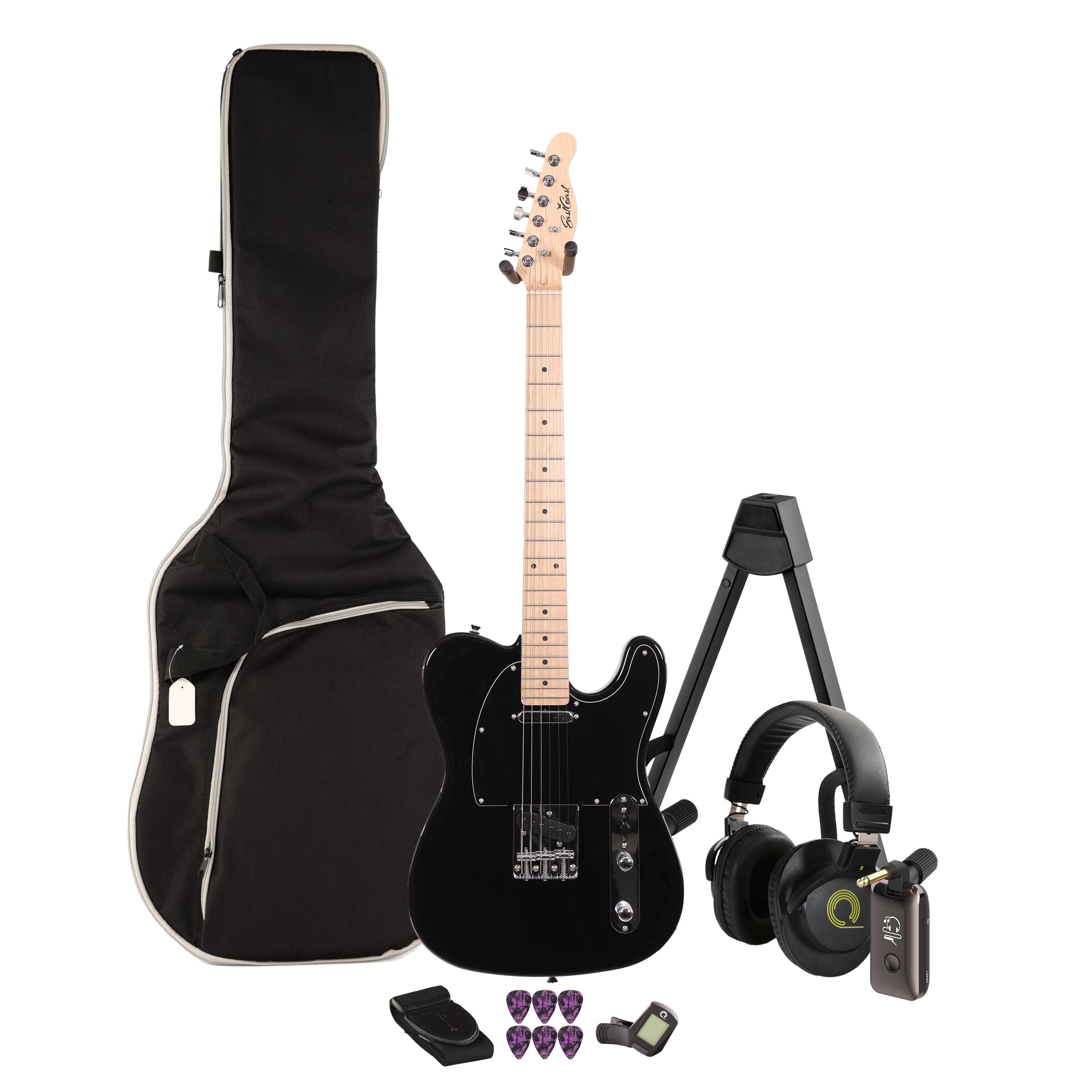EastCoast T1 Electric Guitar Silent Bundle in Black with Headphone Amp & Accessories - _BUN-EC-T1-BK-SIL.jpg